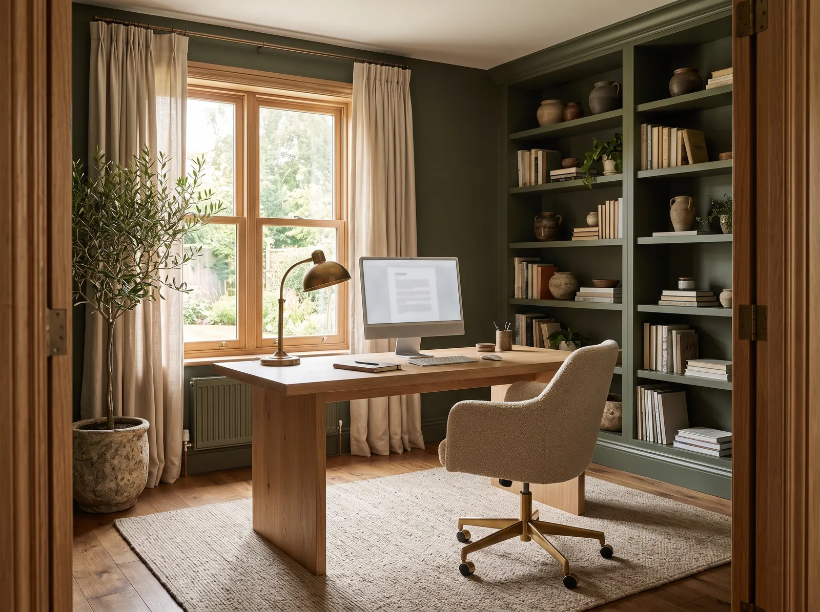 Home Office painted in Baize — Deep Olive Study