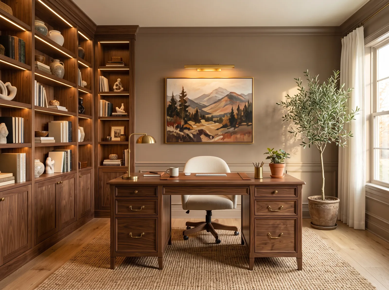 Home Office painted in Hunt Club Brown — Warm Taupe Office