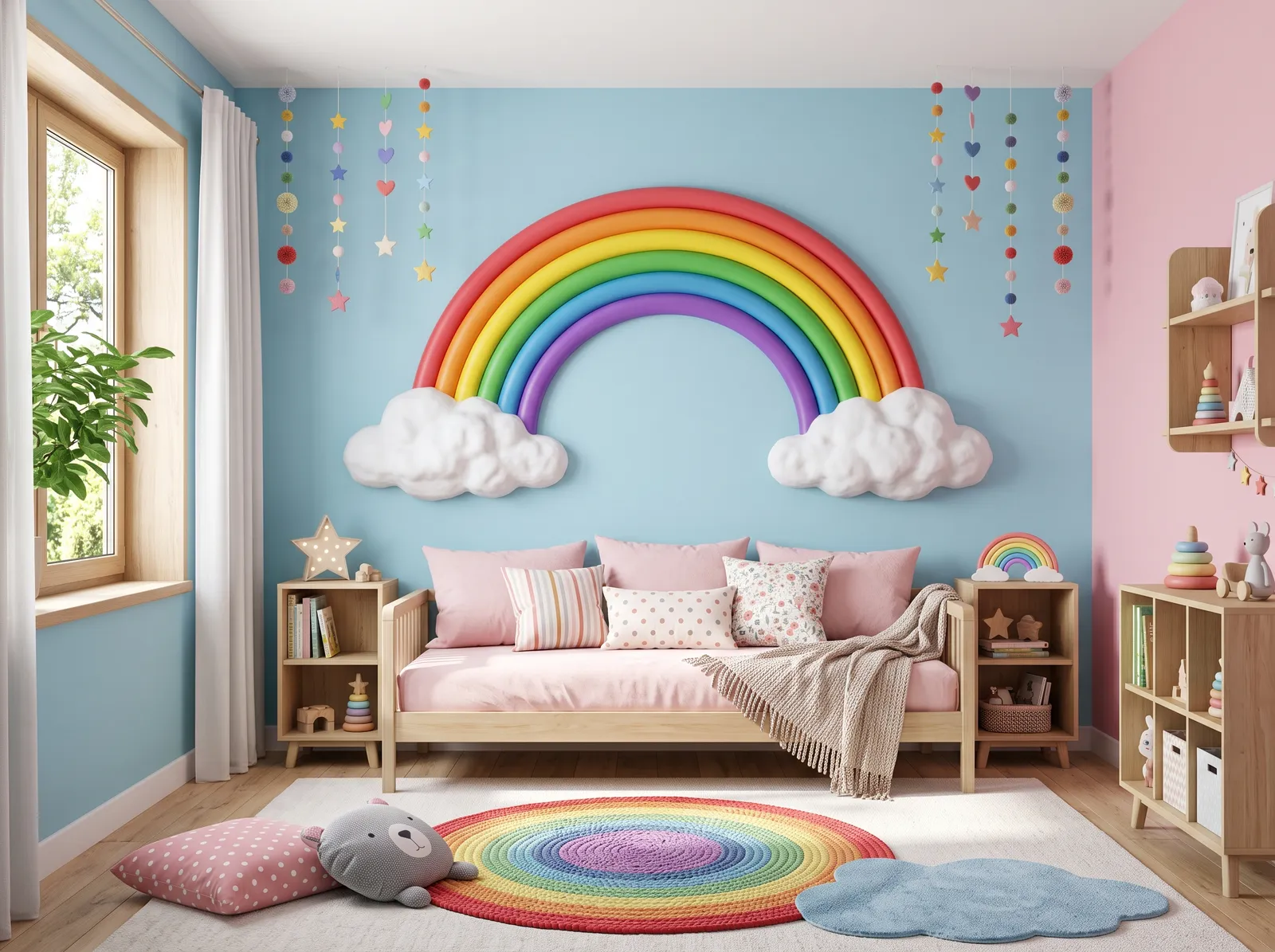 Children's Bedroom painted in Blue Marguerite — Sky Blue & Pink