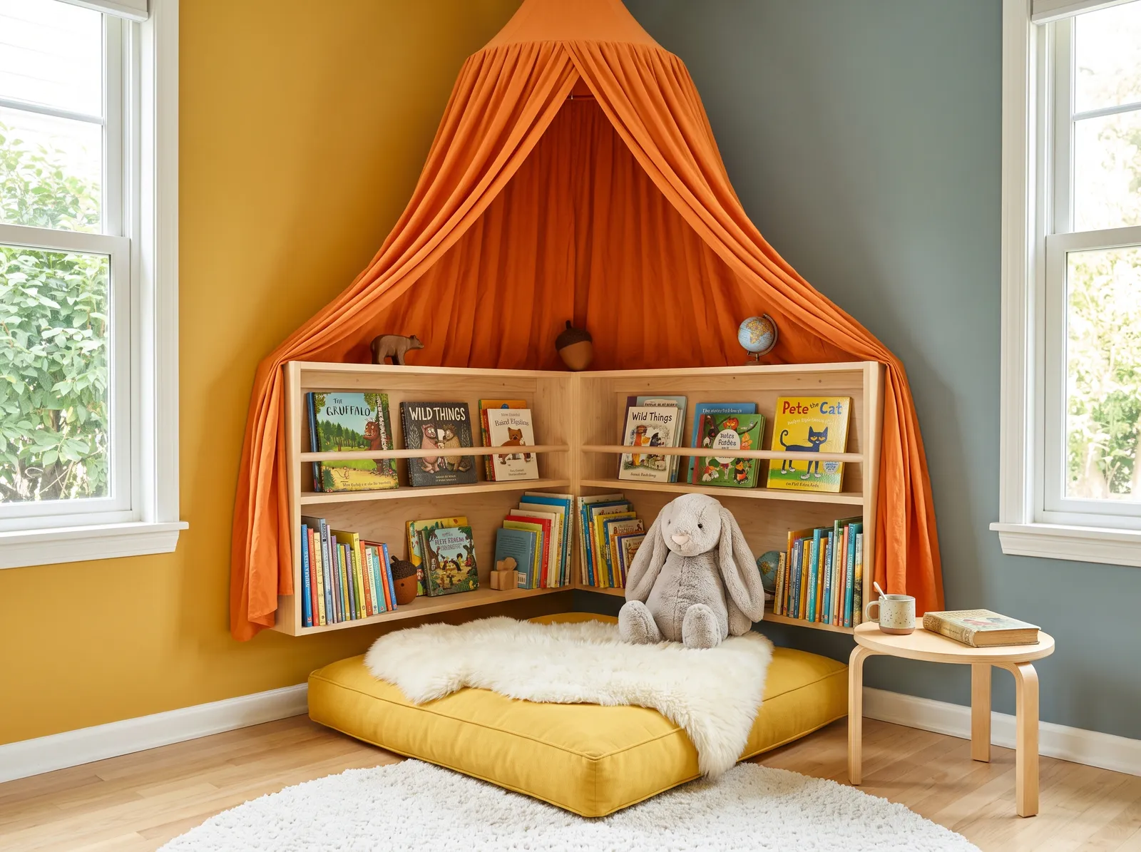 Children's Bedroom painted in Plantain Chips — Mustard & Slate Blue