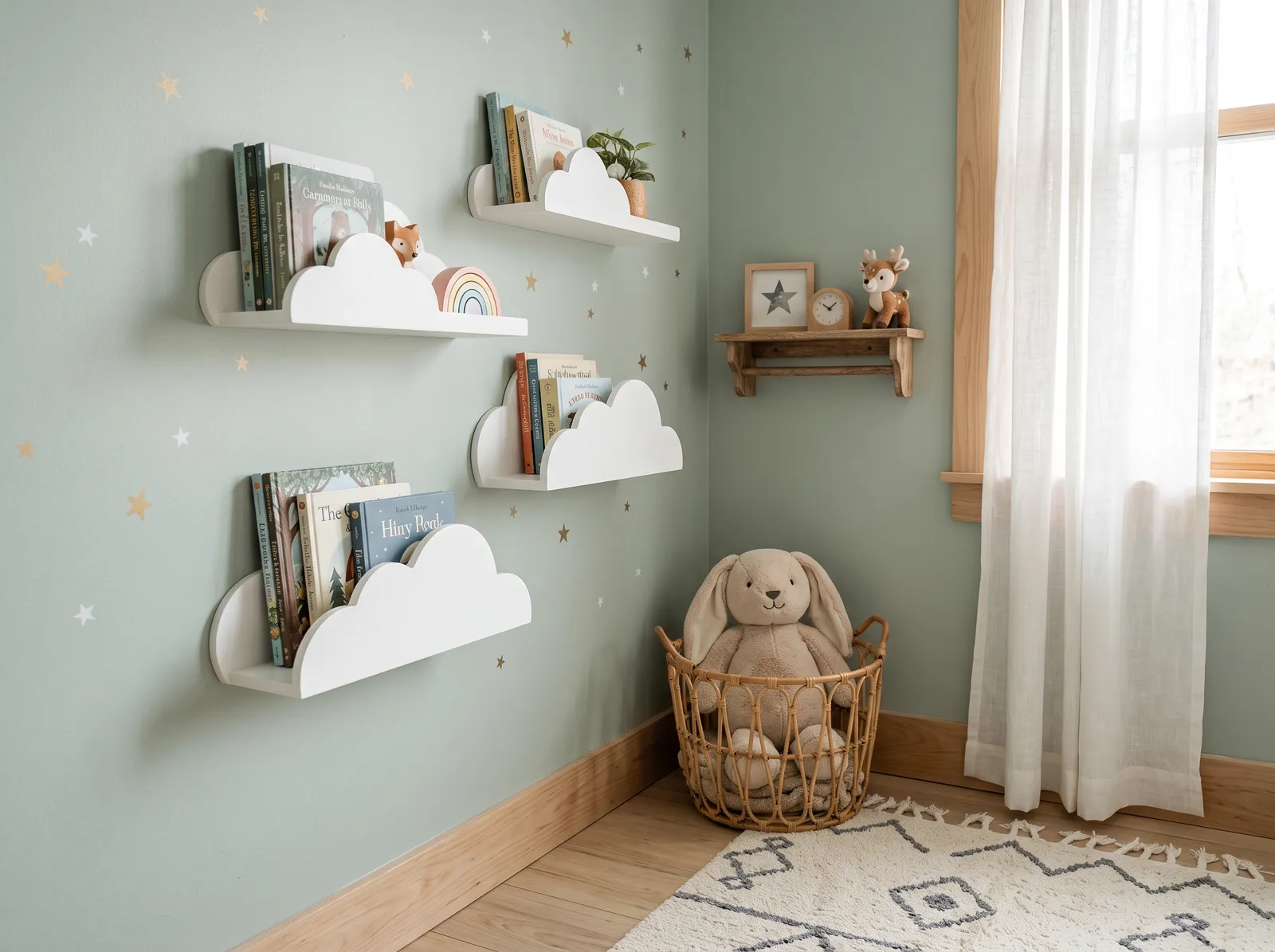 Children's Bedroom painted in Strong Winds — Sage Green & White