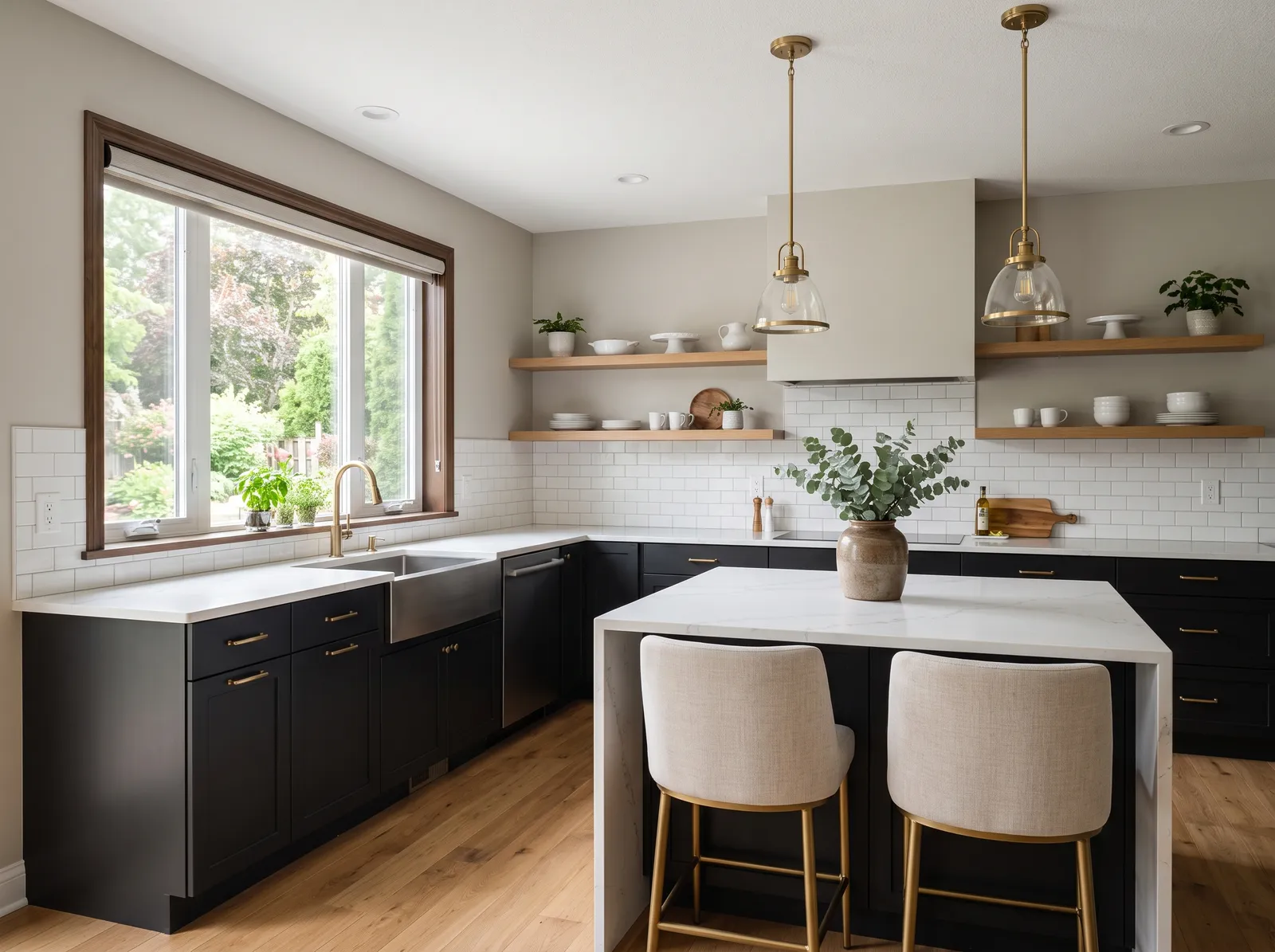 Black Cabinets painted in Agreeable Gray — Soft Greige Walls