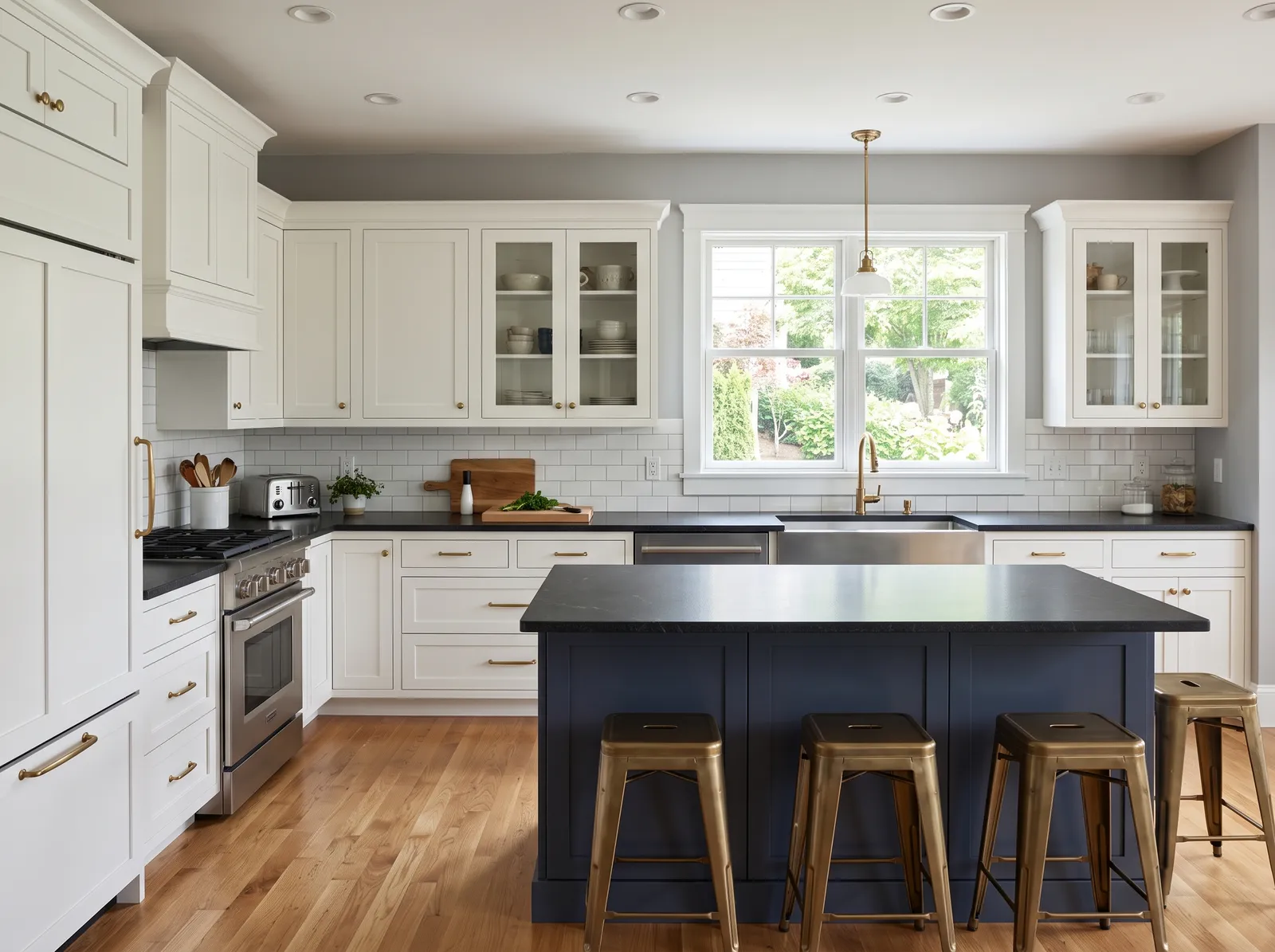Black Countertops painted in Chantilly Lace — Crisp White Cabinets