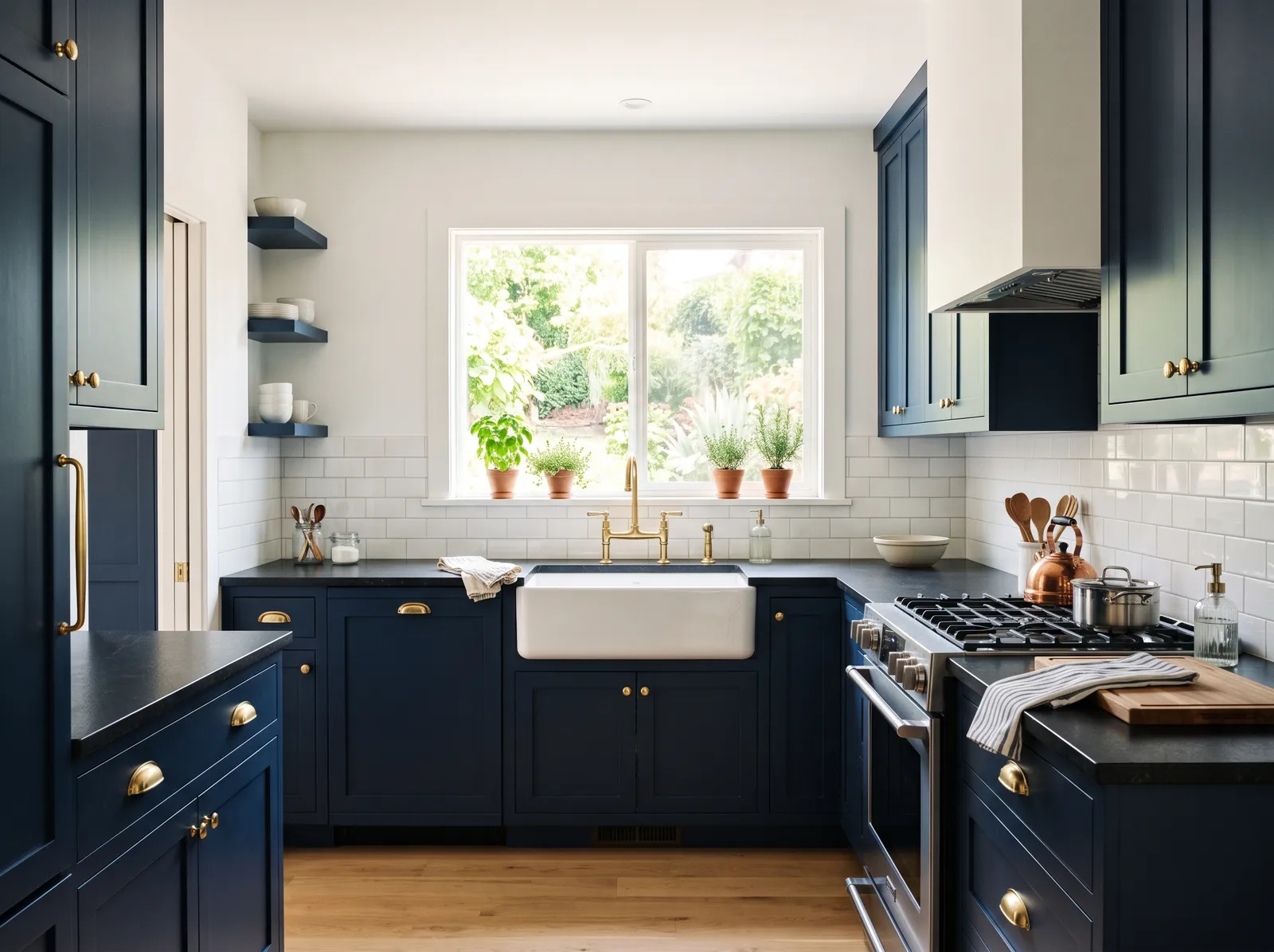 Black Countertops painted in Naval — Navy Cabinets