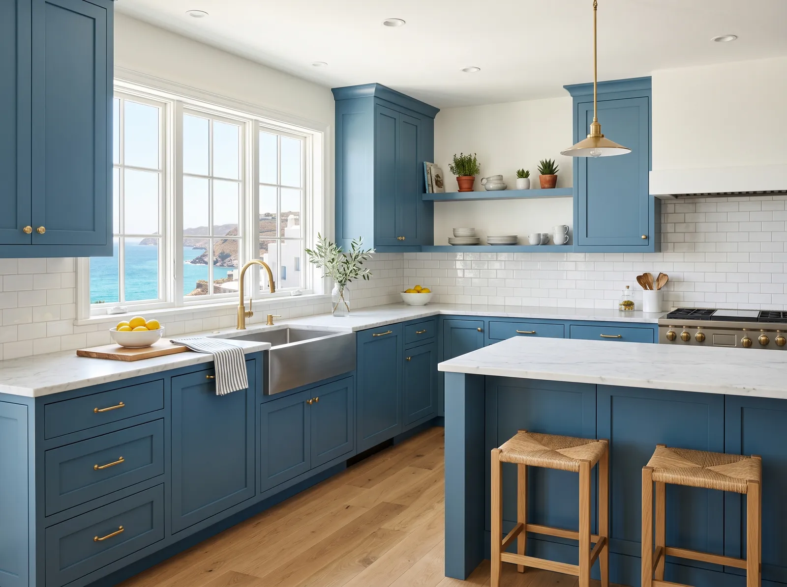 Blue painted in Santorini Blue — Classic Coastal Blue Cabinets