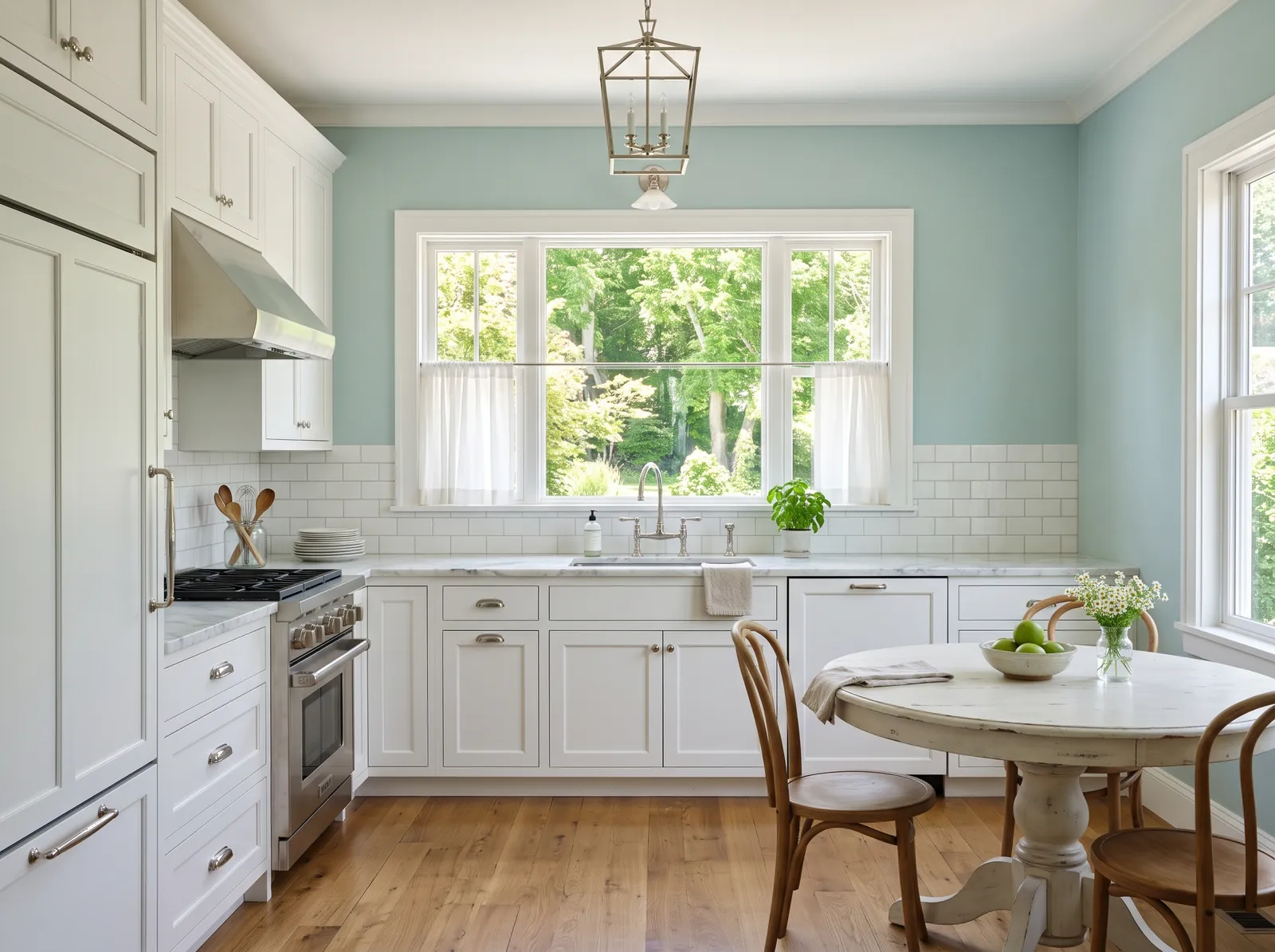 Blue painted in Palladian Blue — Blue Walls, White Cabinets