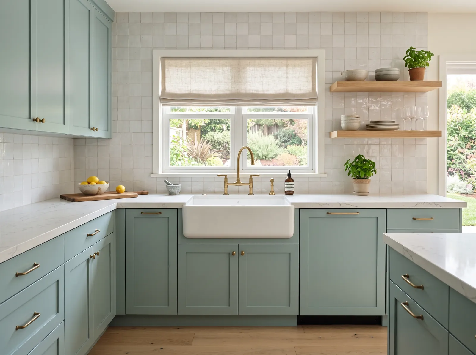 Blue painted in Watery — Spa Blue-Green Cabinets