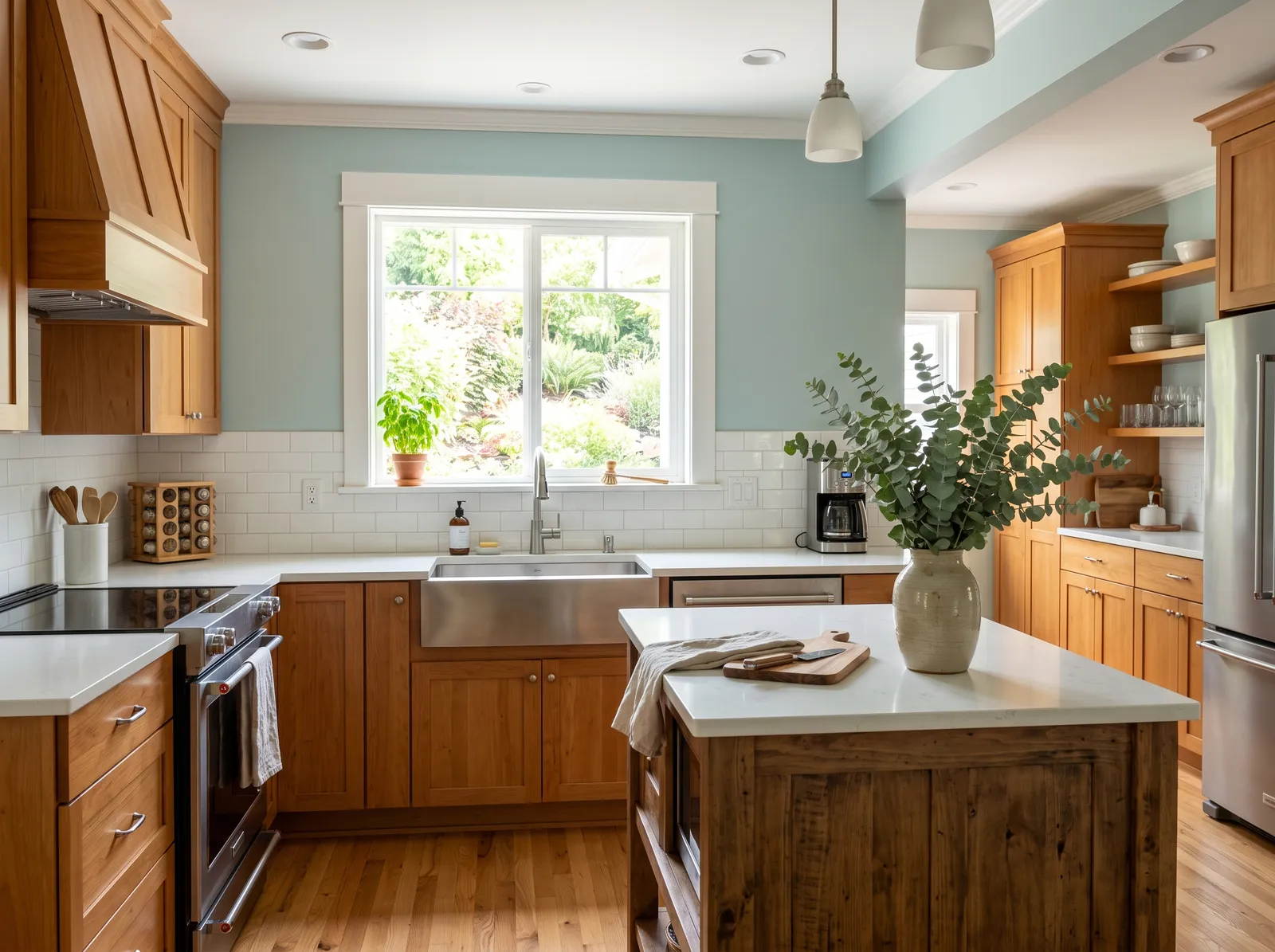 Wood Cabinets painted in Sea Salt — Sea Salt Blue-Green
