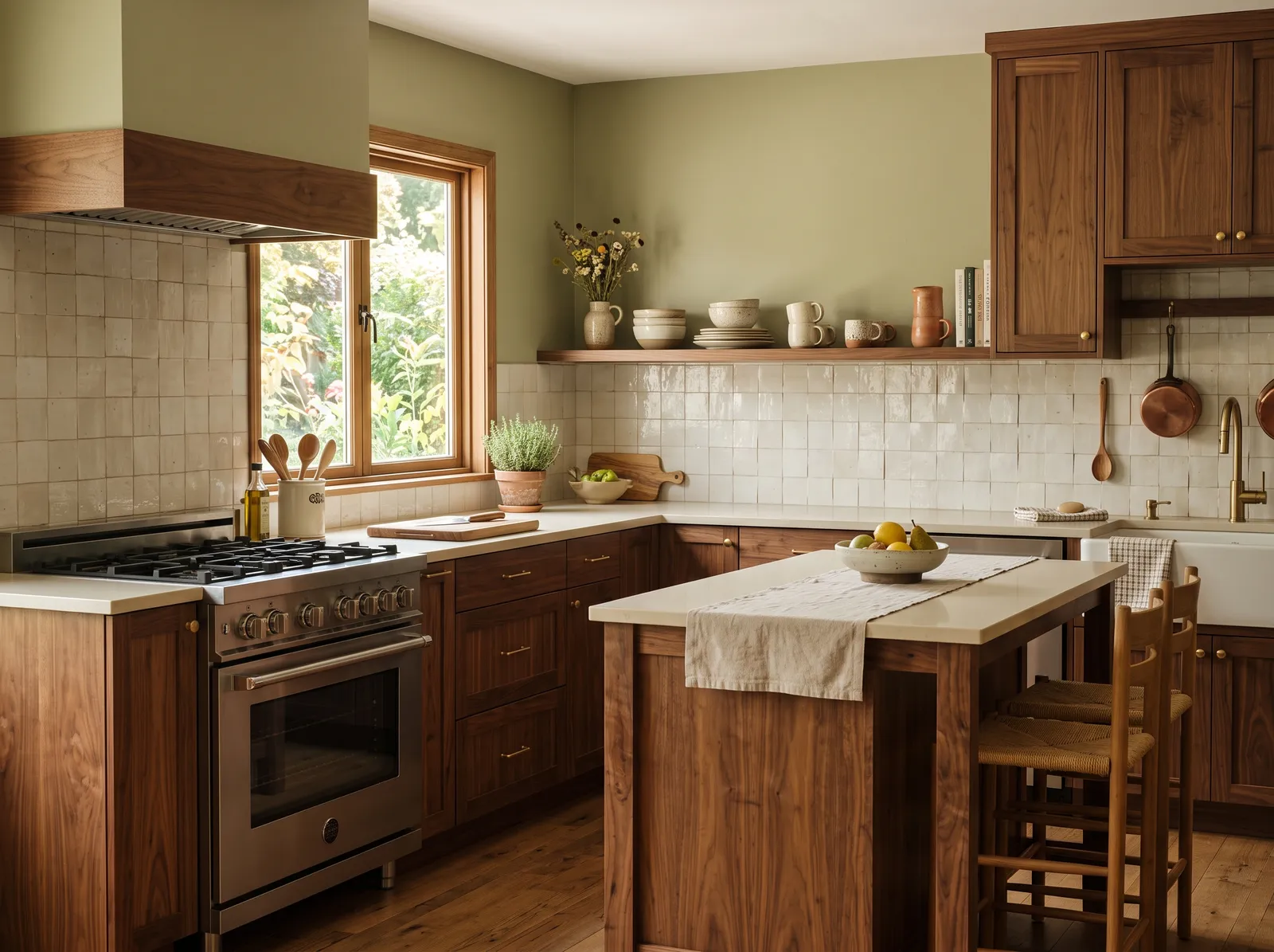 Wood Cabinets painted in Softened Green — Soft Olive Green