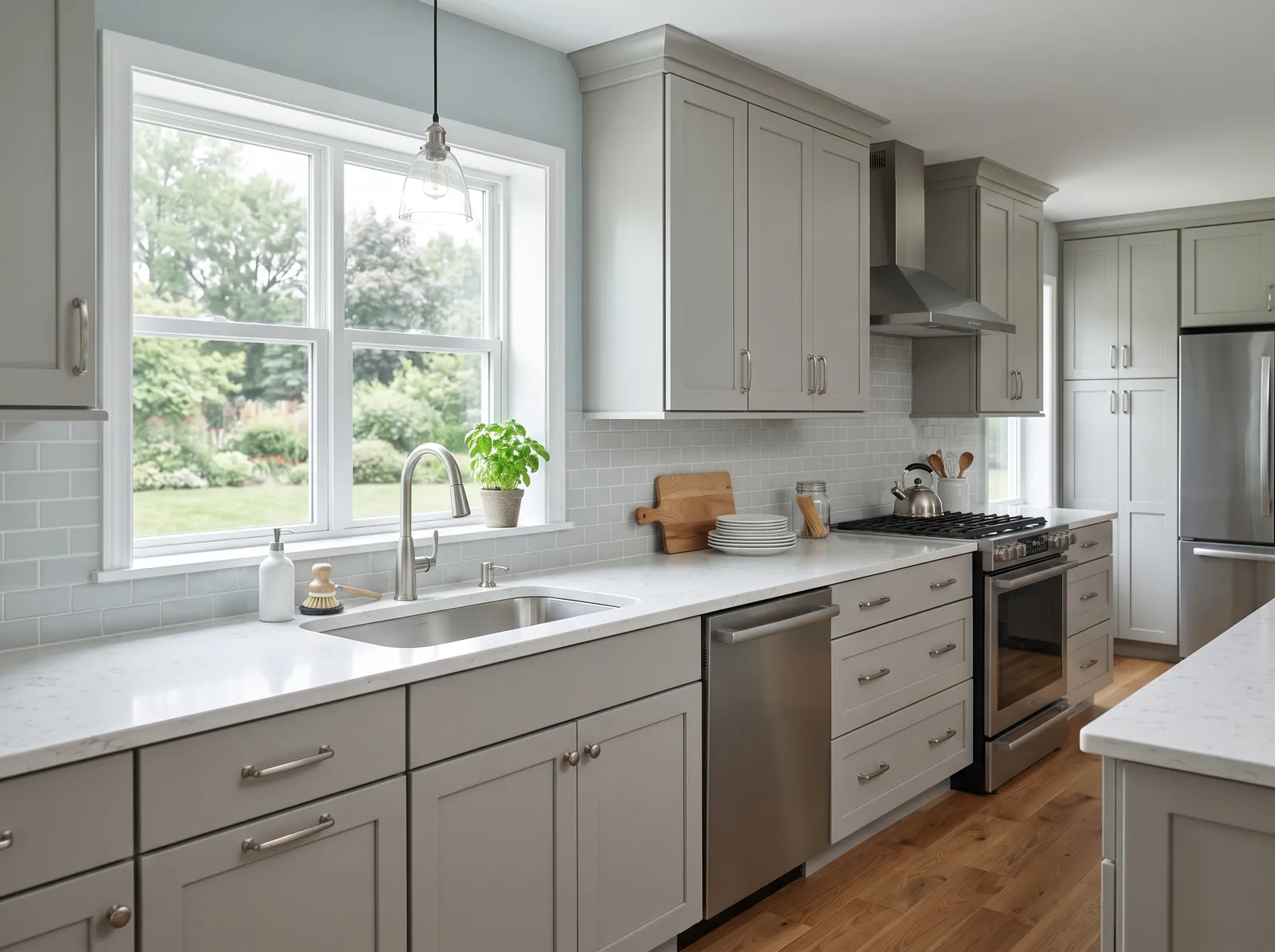 Gray Cabinets painted in Smoke — Gentle Gray-Blue Walls