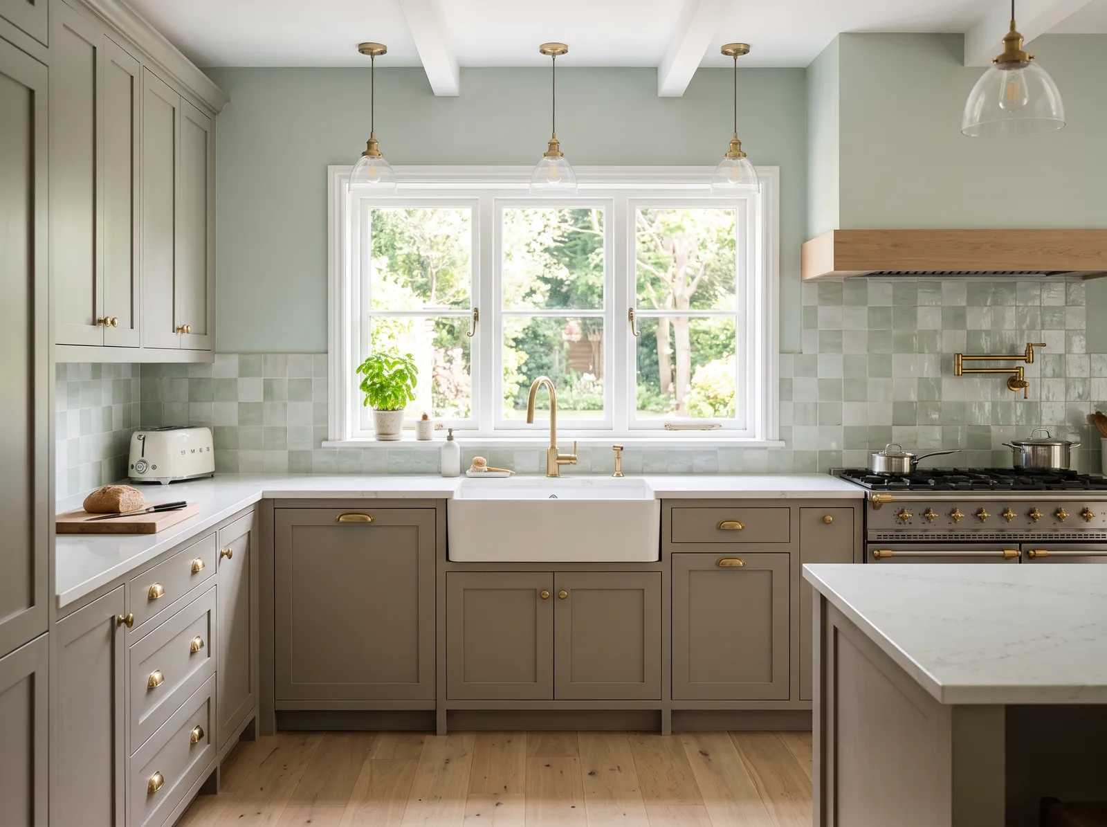 Gray Cabinets painted in Sea Salt — Soft Sea-Salt Walls