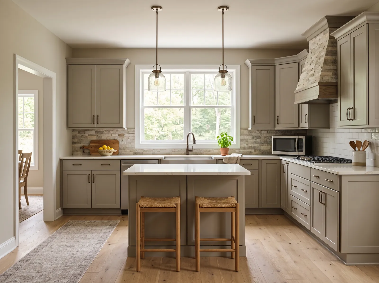 Gray Cabinets painted in Accessible Beige — Soft Greige Walls