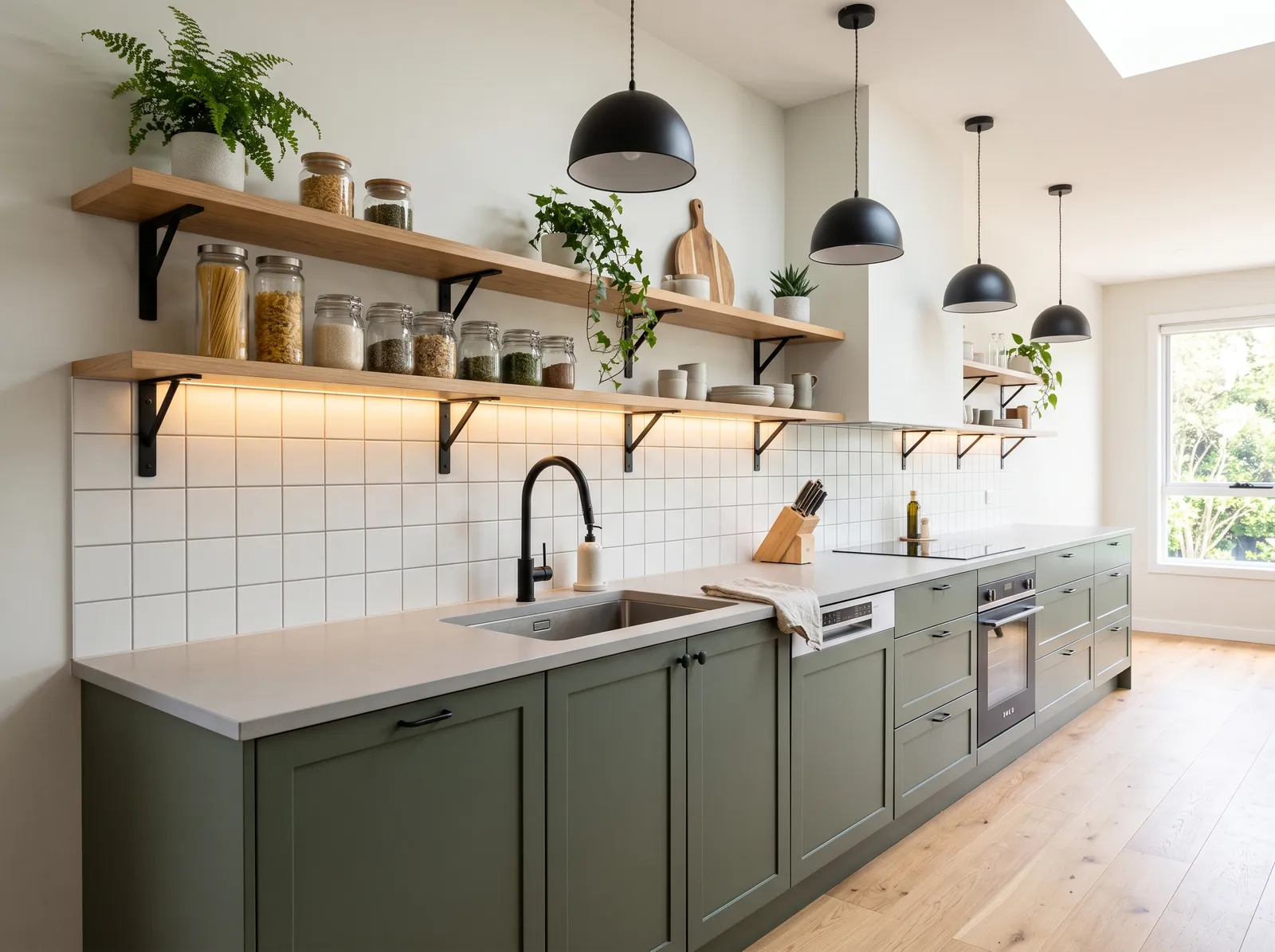 Green Cabinets painted in Bonsai Trunk — Deep Sage Cabinets