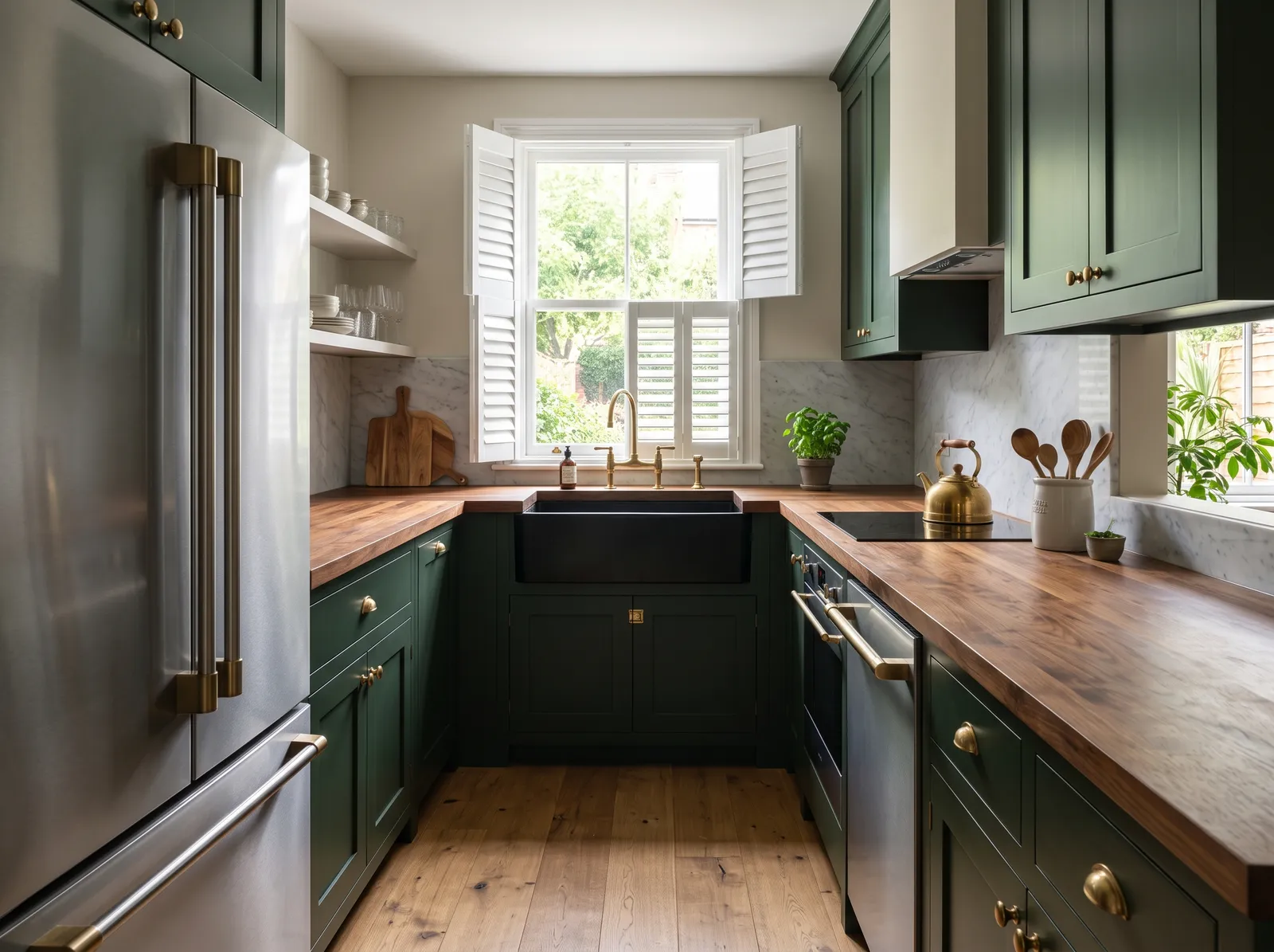 Green Cabinets painted in Essex Green — Deep Forest Green