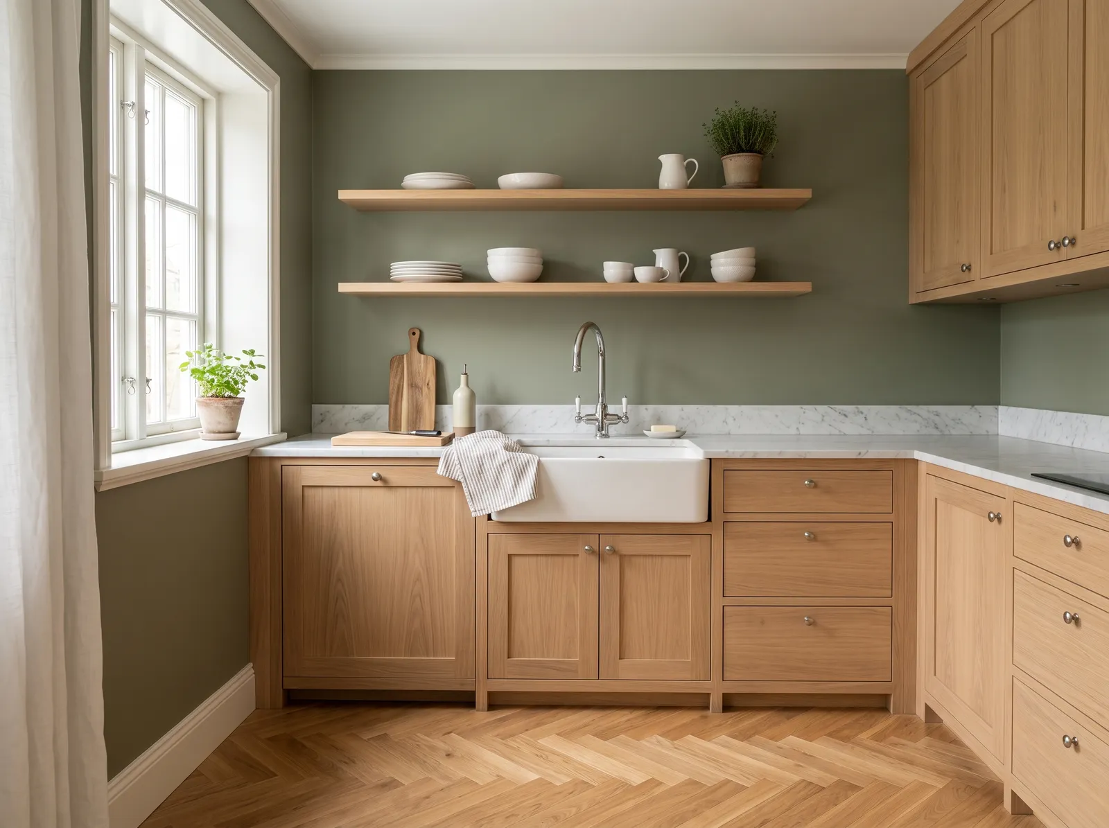 Green painted in Squirrel — Soft Sage and Oak