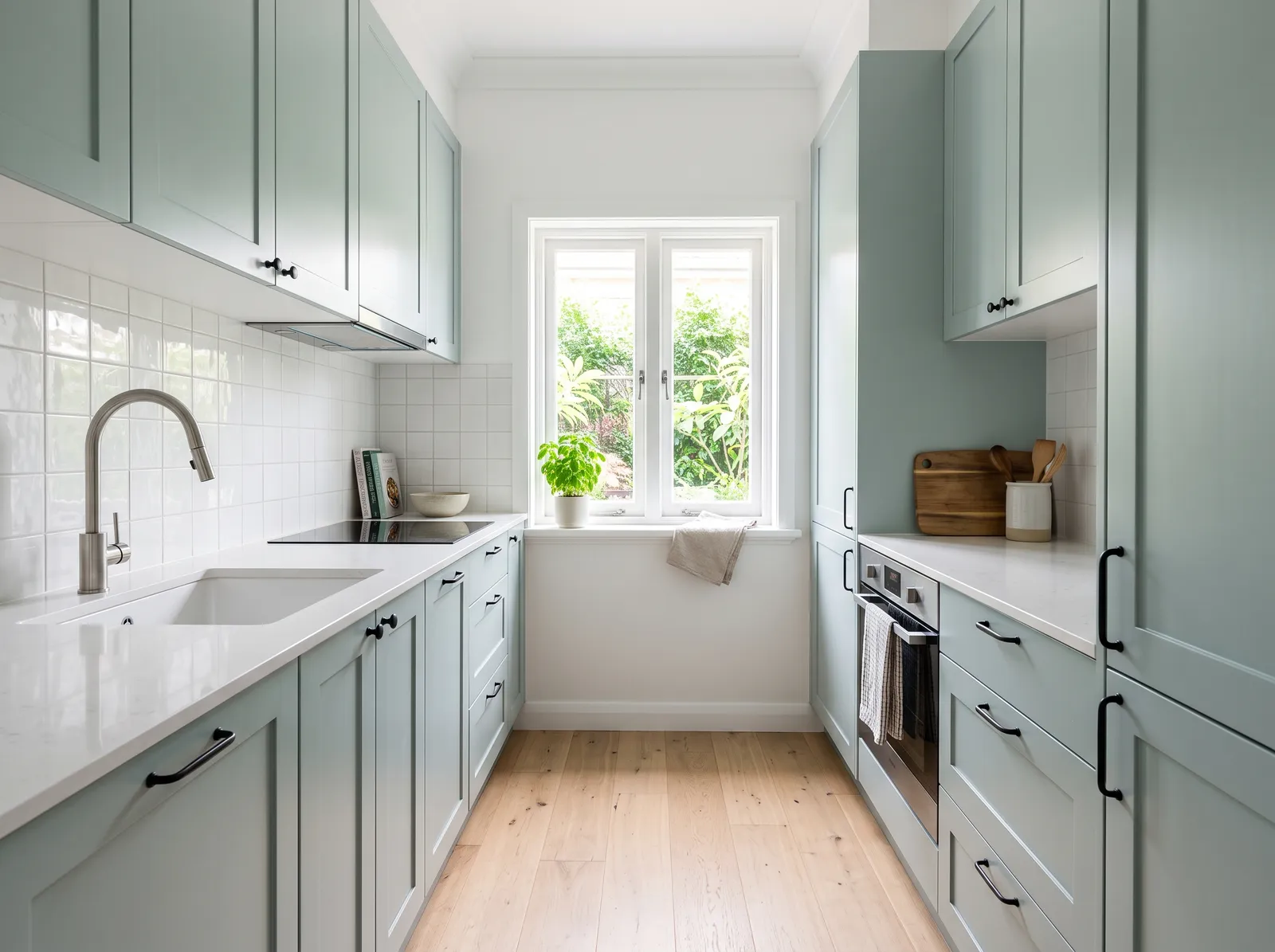 Small painted in Quiet Moments — Pale Blue-Green Cabinets