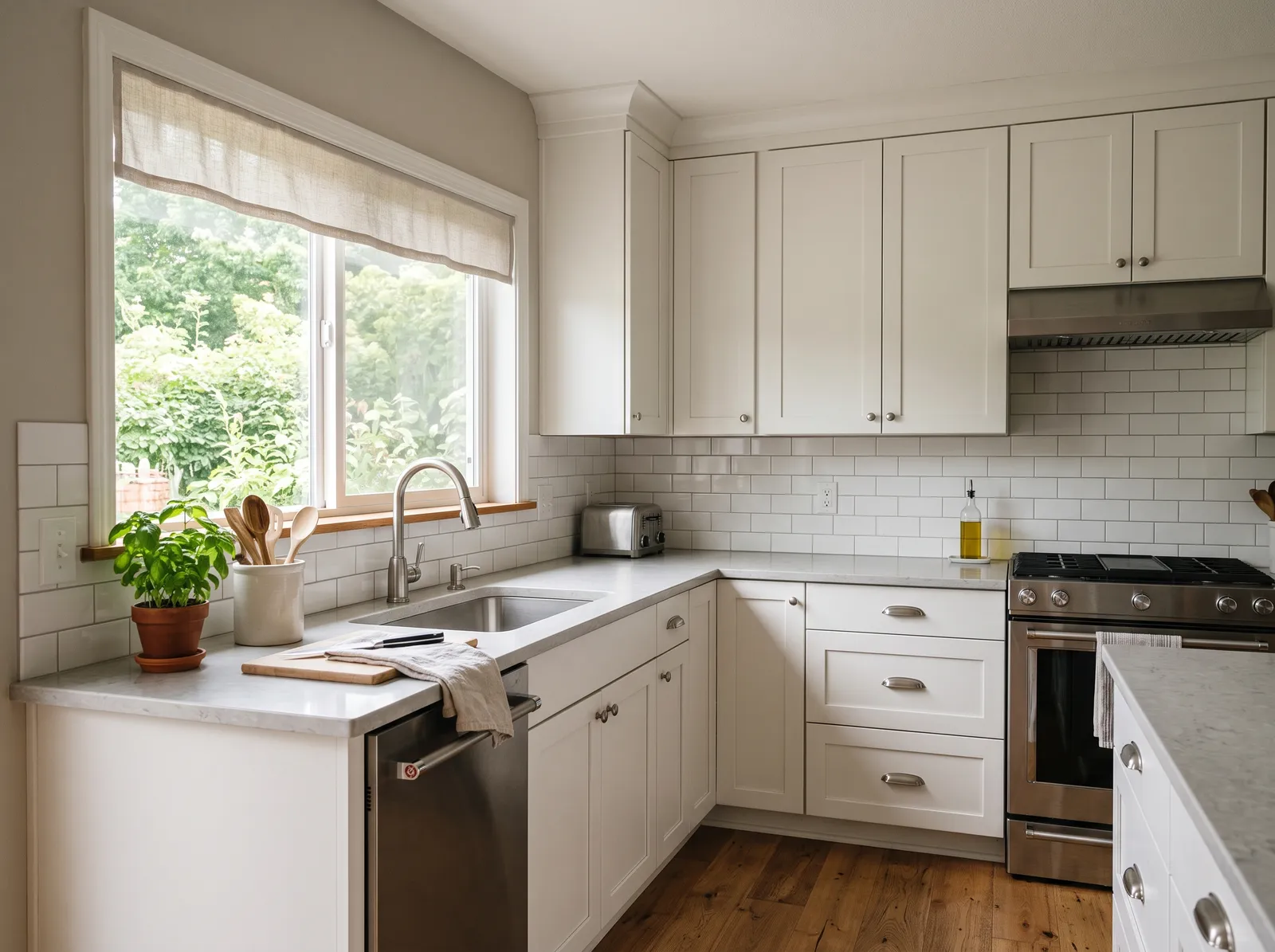 White Cabinets painted in Agreeable Gray — Classic Greige Walls