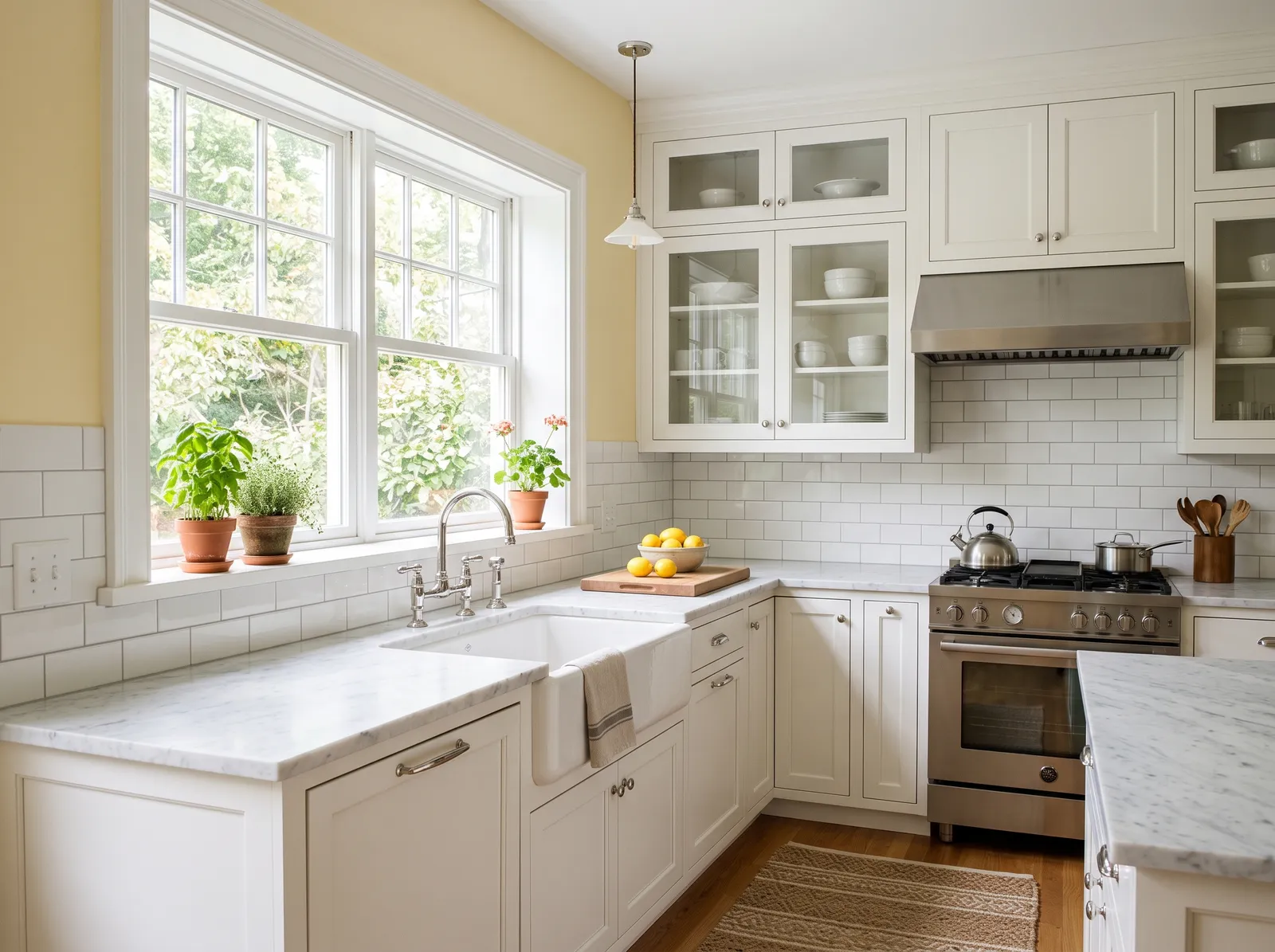 White Cabinets painted in Philadelphia Cream — Gentle Yellow Walls