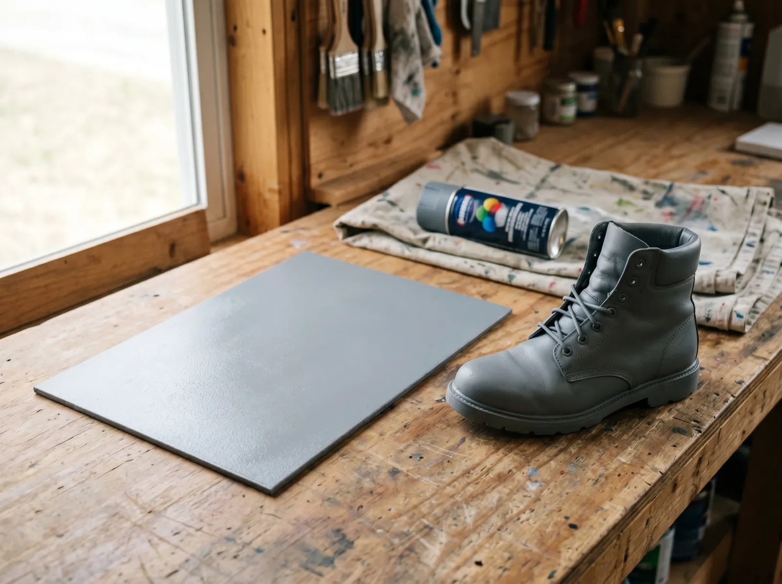 Vinyl panel and rubber boot coated in a thin flexible adhesion primer