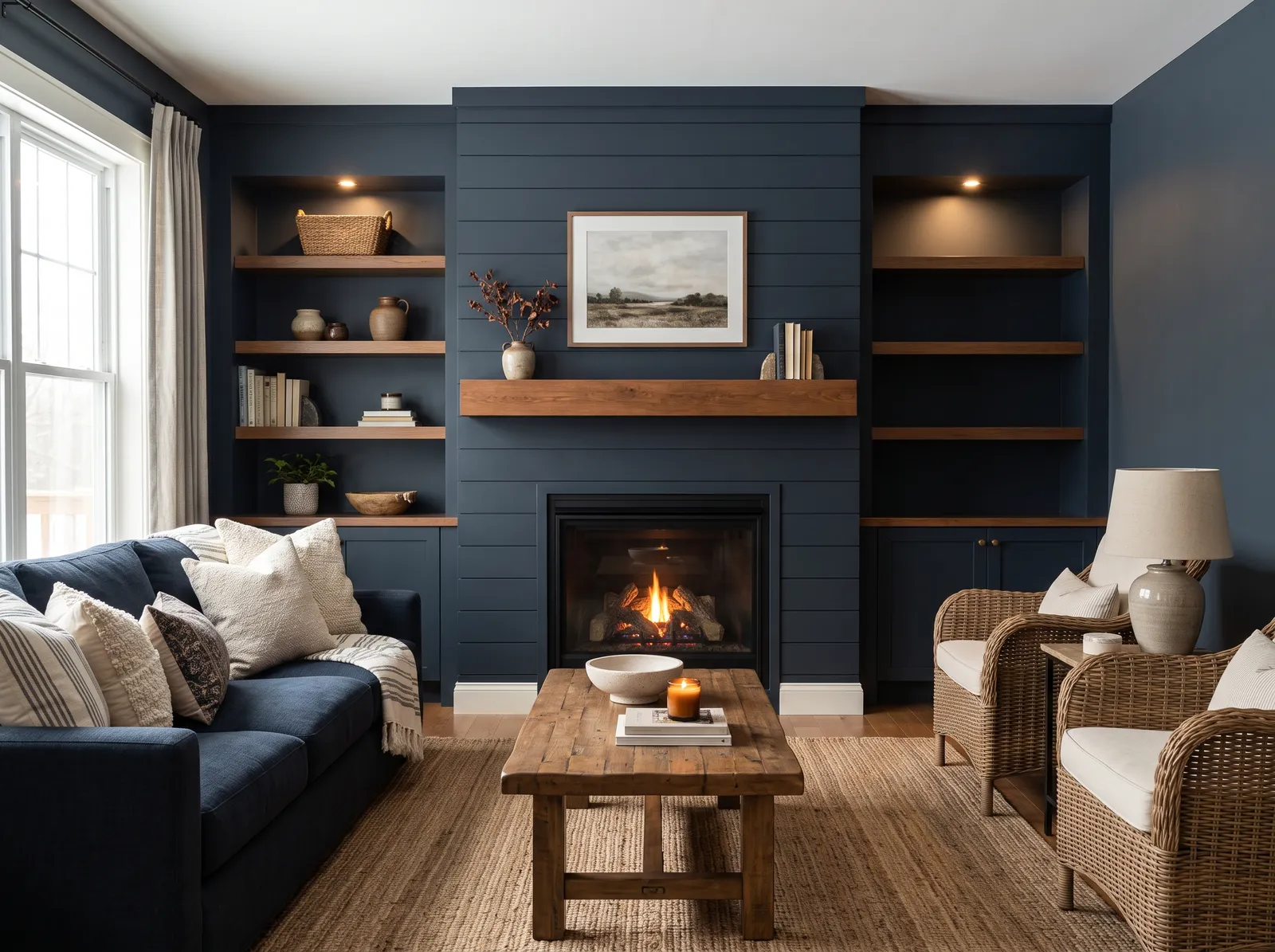Blue painted in Tempest's Teapot — Navy Fireplace Wall