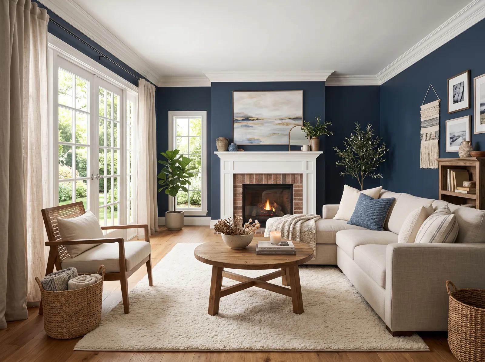 Blue painted in North Sea — Navy Walls, Warm Oak