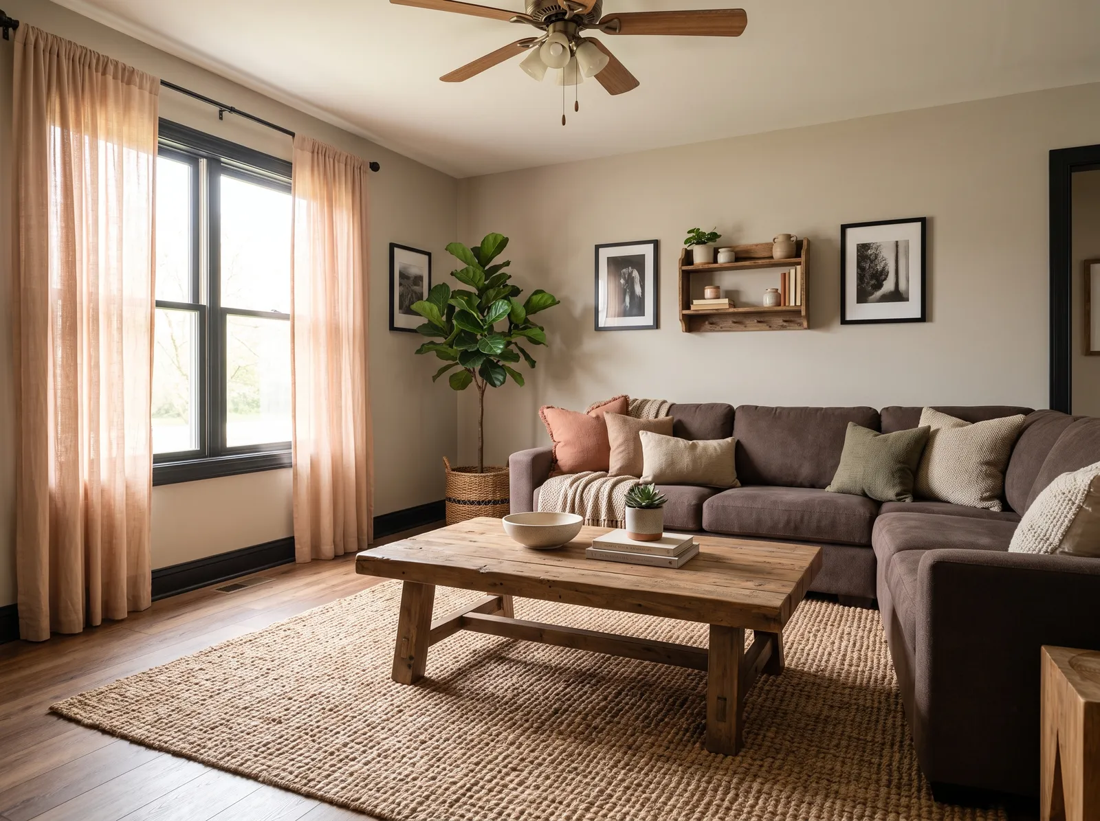 Brown Furniture painted in Dust Bunny — Soft Greige Around a Deep Brown Sectional