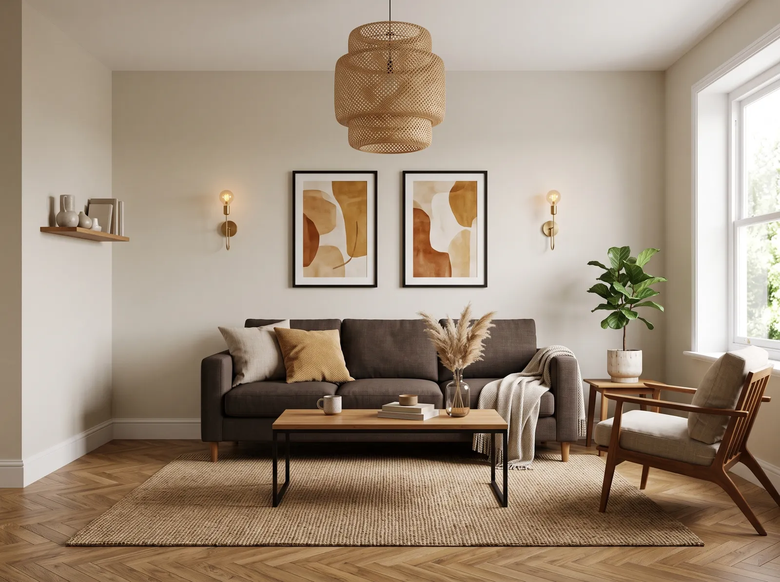 Brown Furniture painted in Summer Gray — Warm Off-White Behind Brown and Rattan