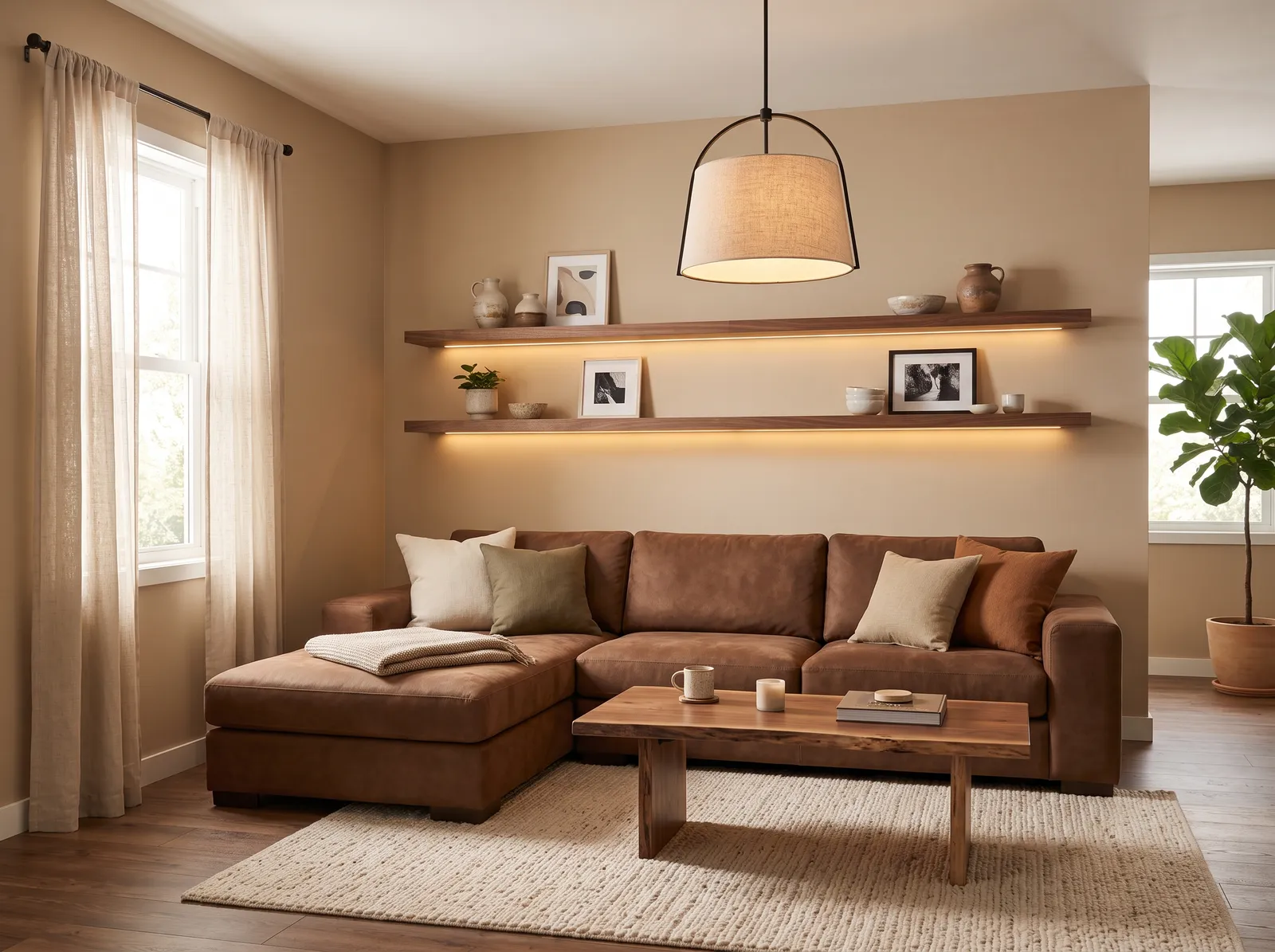 Brown Furniture painted in Fortress Stone — Warm Sand Walls With Brown Suede