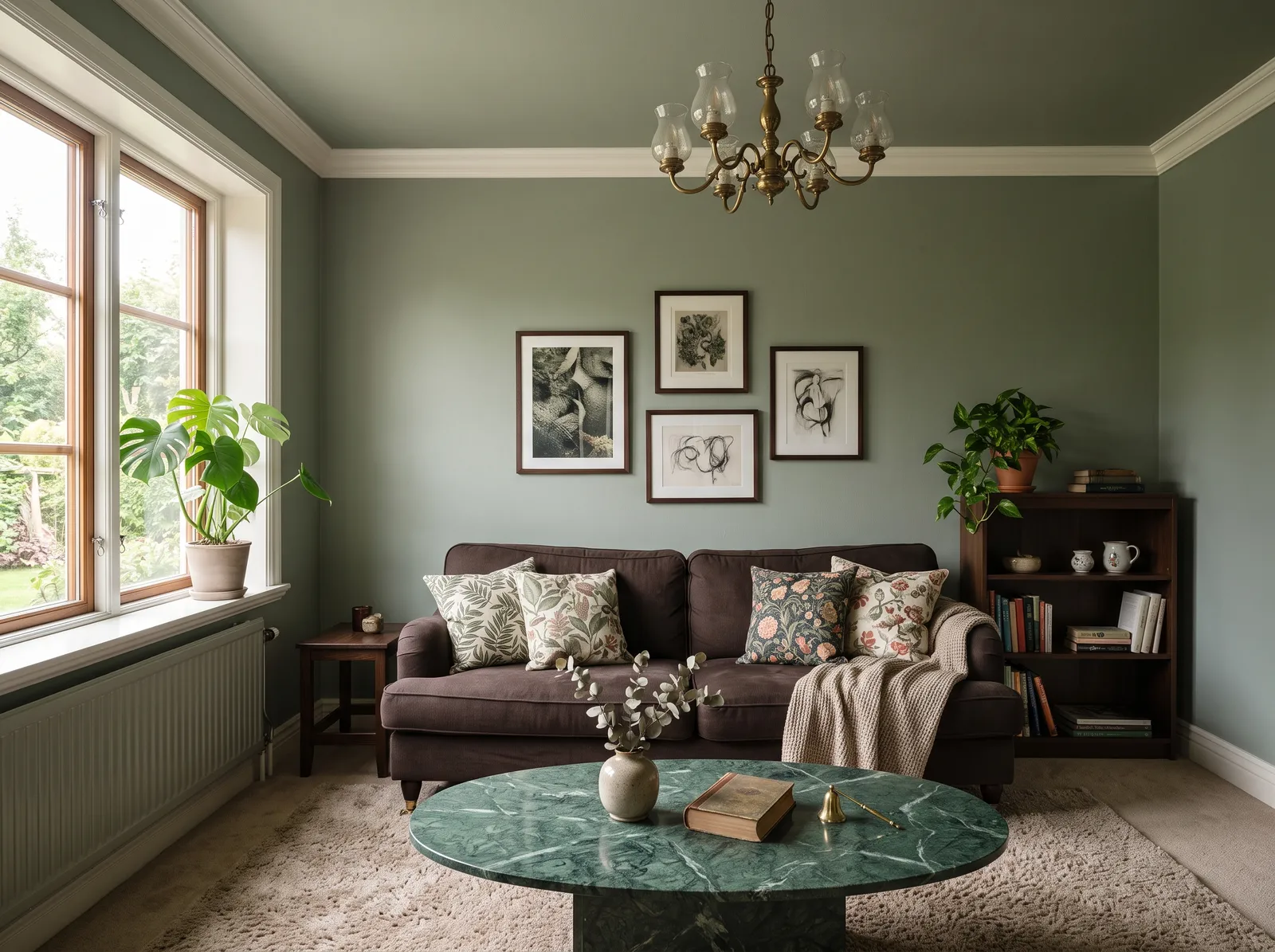 Green painted in Malarca — Gray-Sage Walls With Brass and Marble