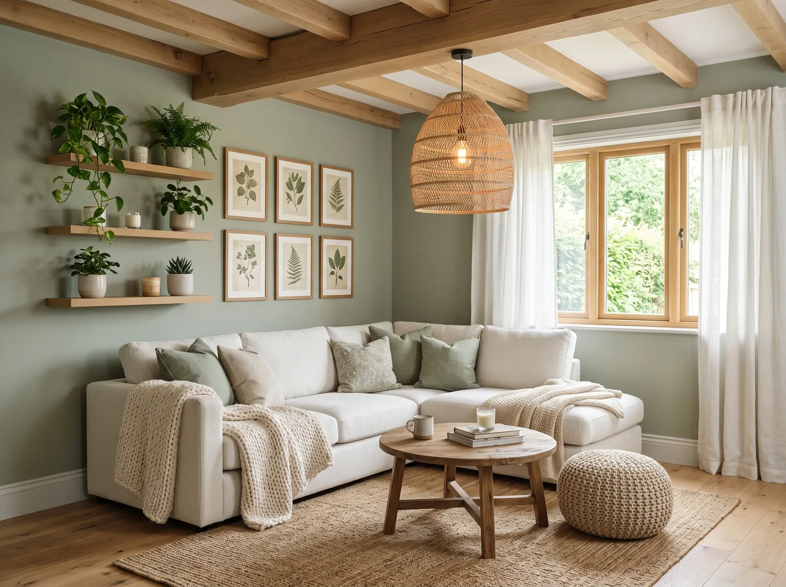 Green painted in Ashwood — Soft Sage With Oak Beams and Jute