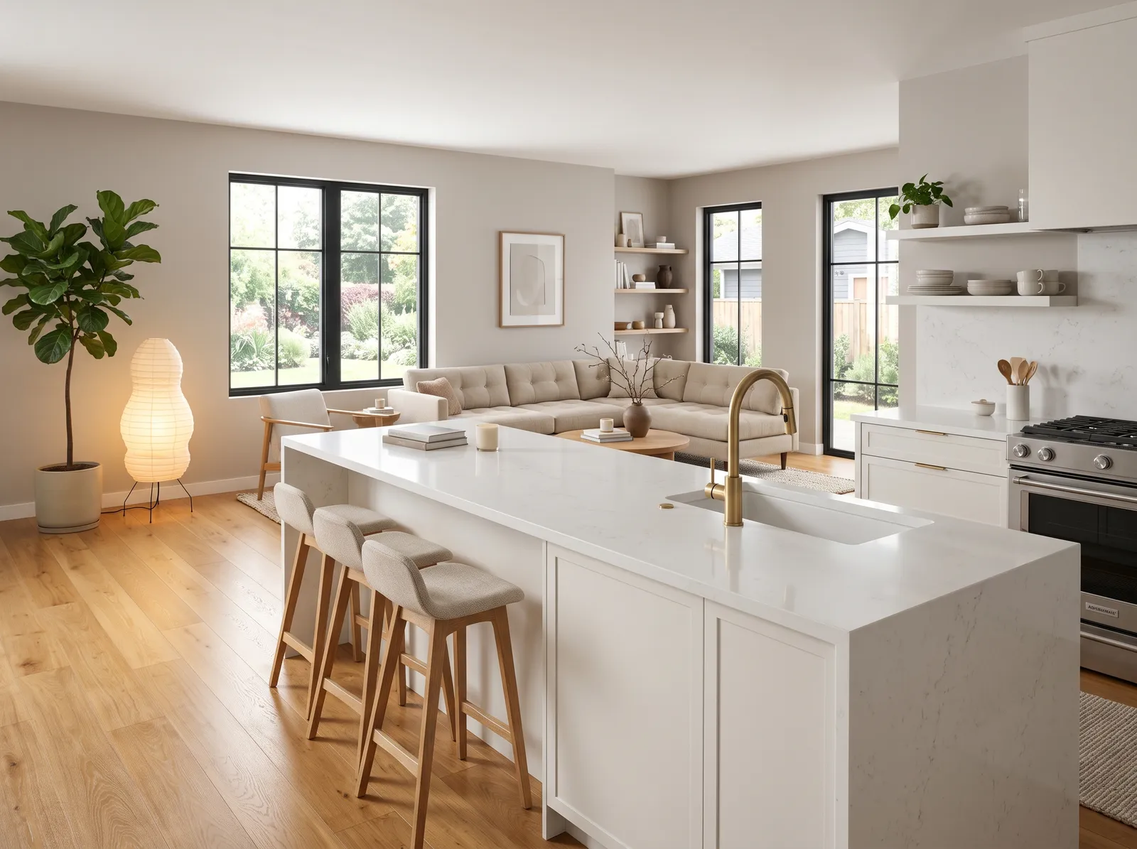 Open-Plan painted in Granite Dust — Sandy Greige and Clean White