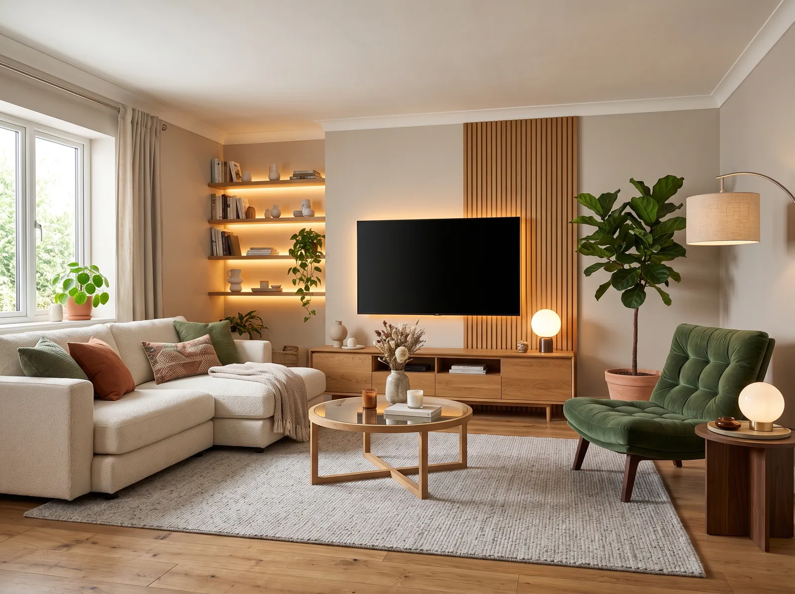 Living Room painted in Hearthstone — Greige With Green