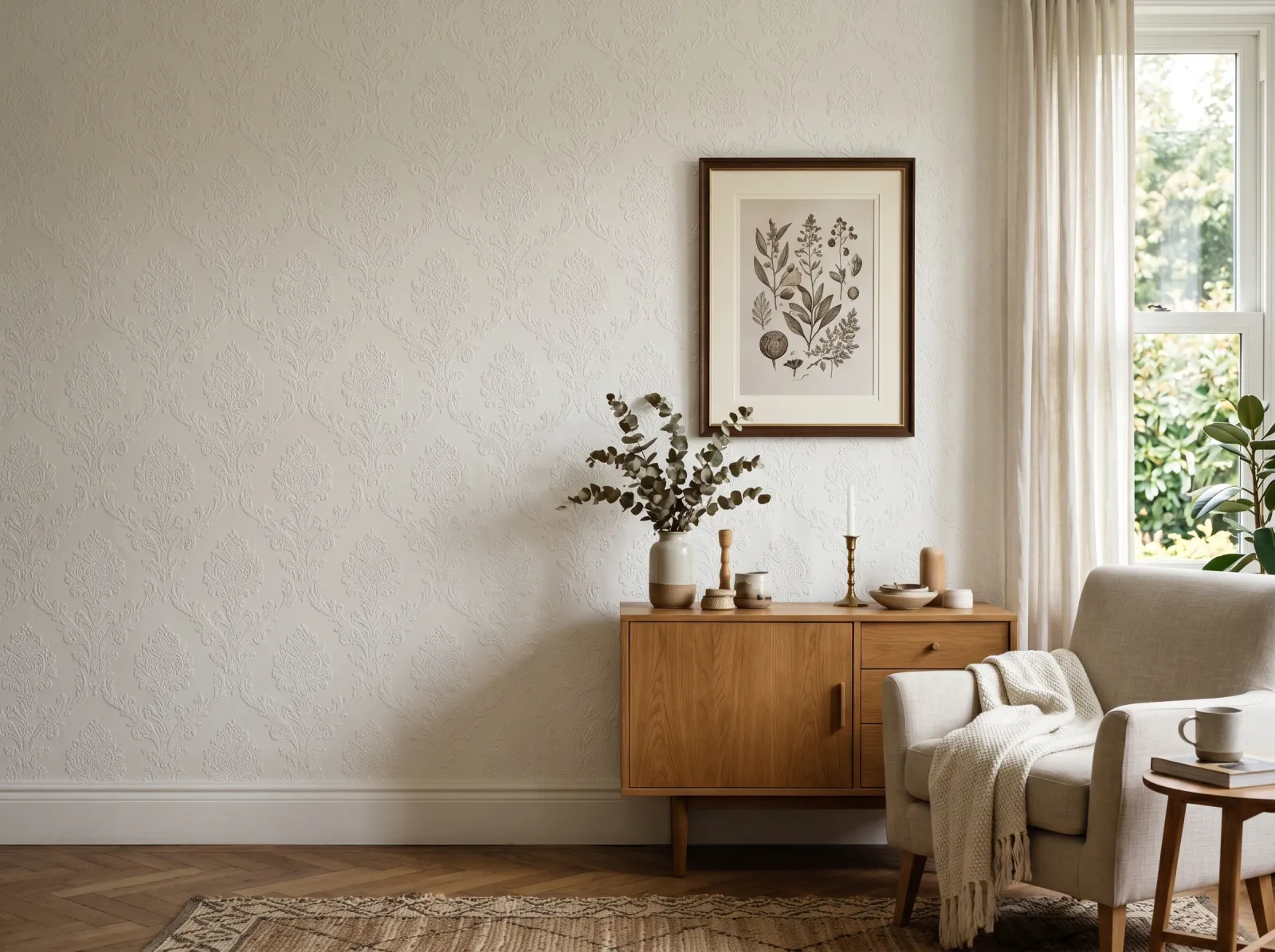 Finished painted paintable wallpaper wall in matte white with crisp even texture