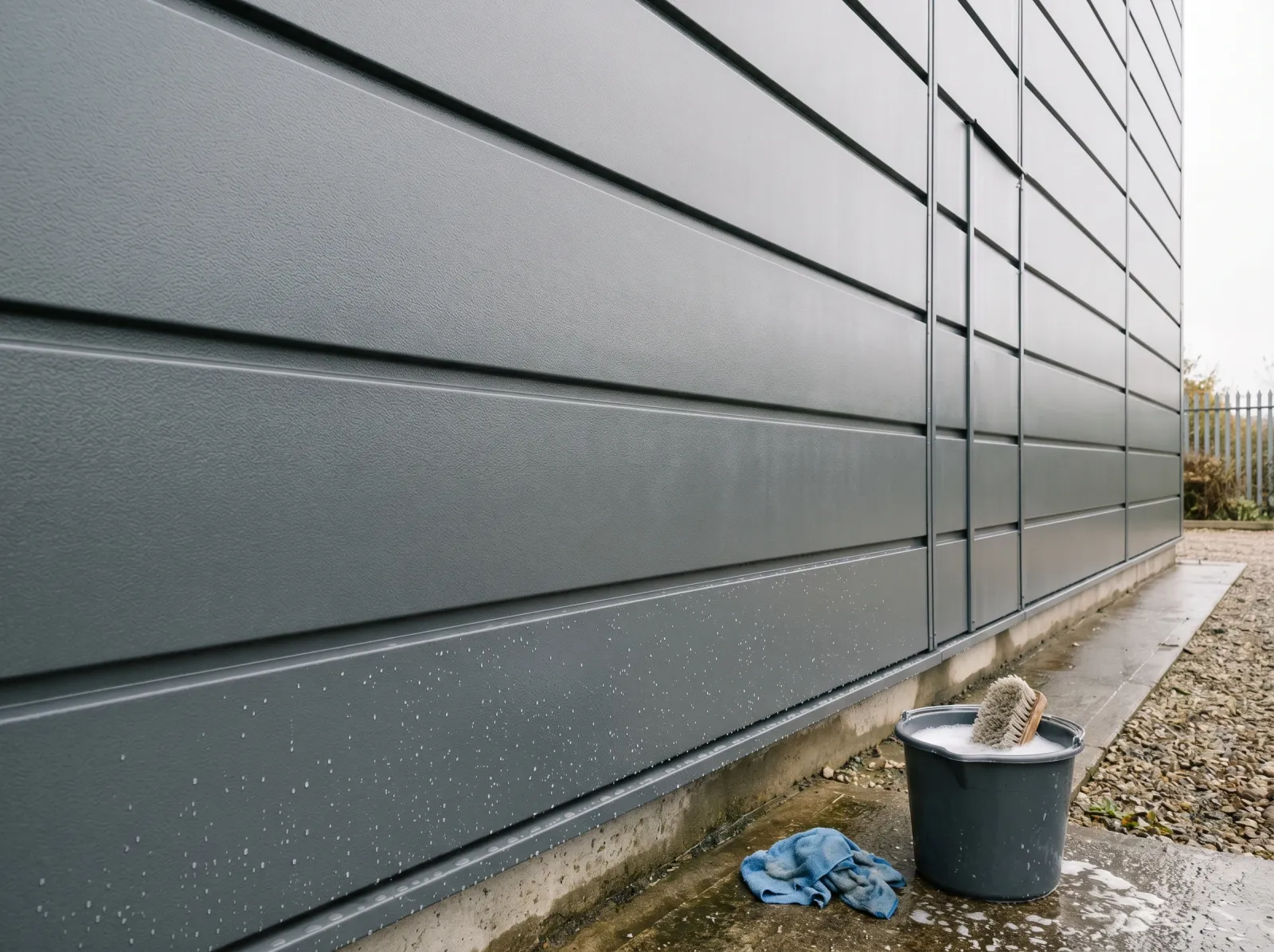 Clean plastisol metal panel after washing, leather texture visible, no chalk