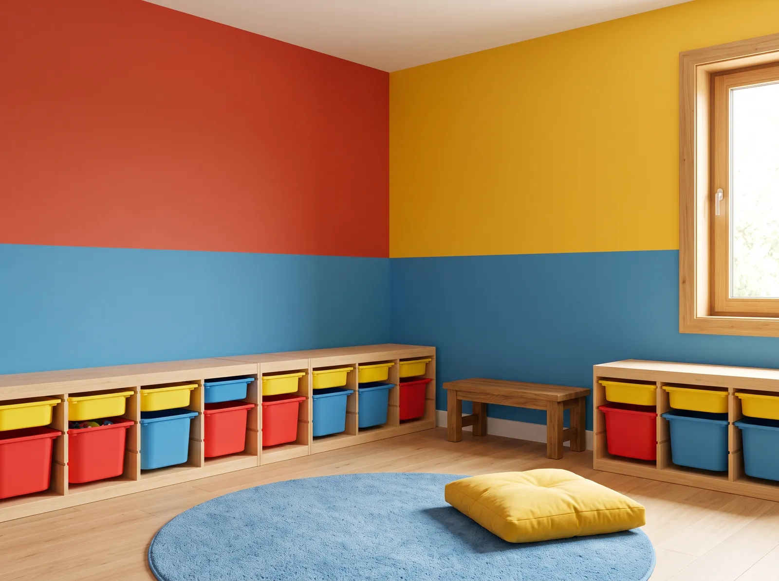 Playroom painted in Tomato Tango — Primary Color Blocks