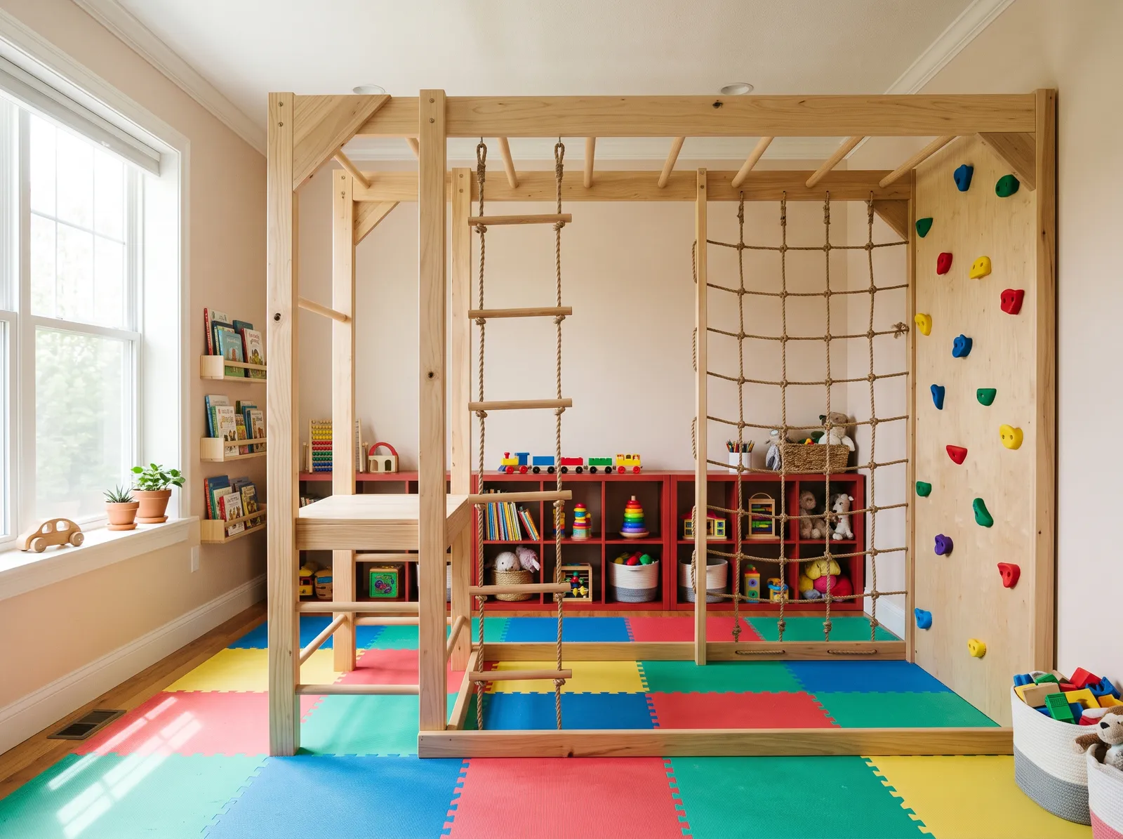 Playroom painted in Drabware — Off-White and Red