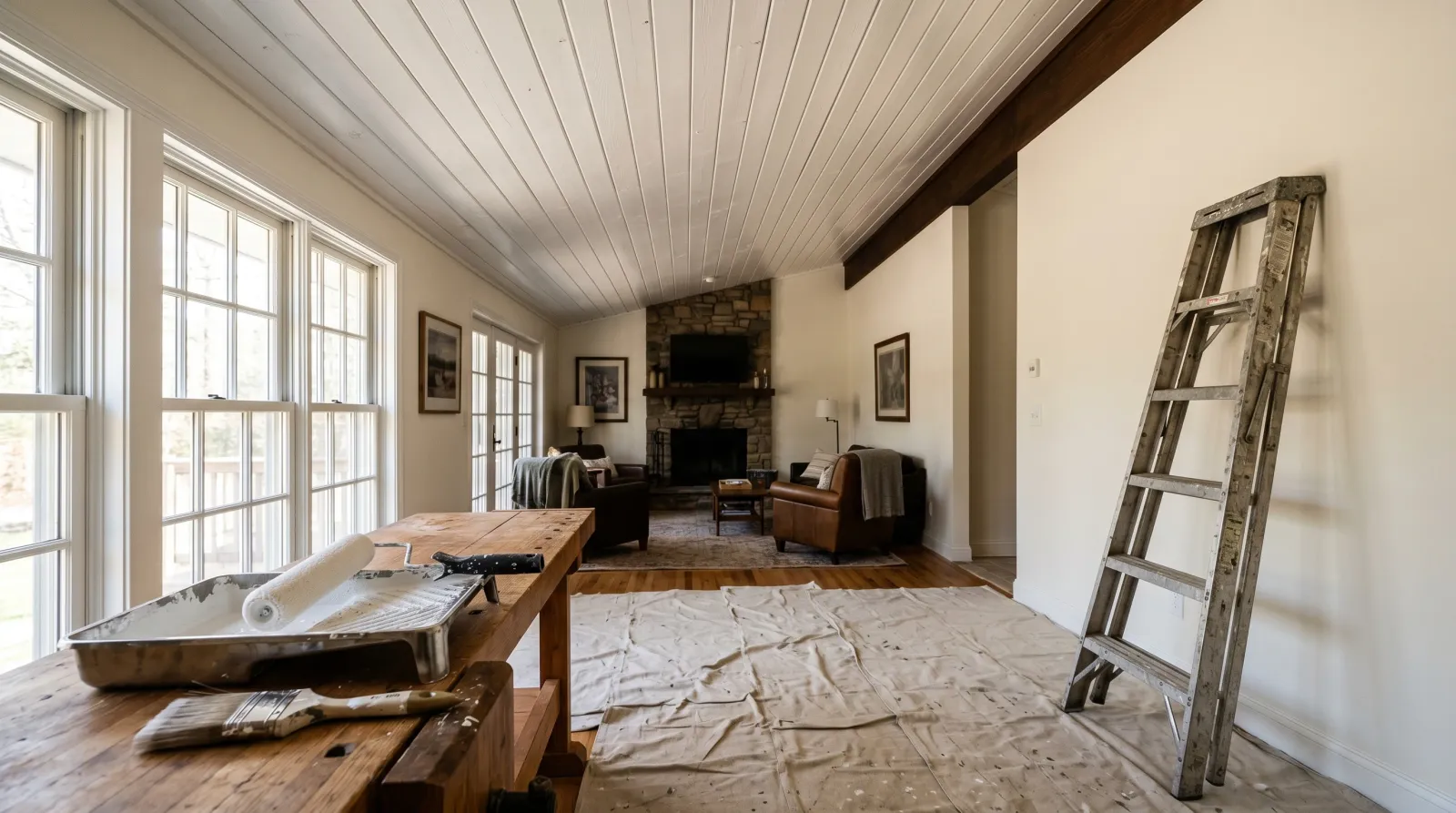 How to Paint a Tongue-and-Groove Wood Ceiling