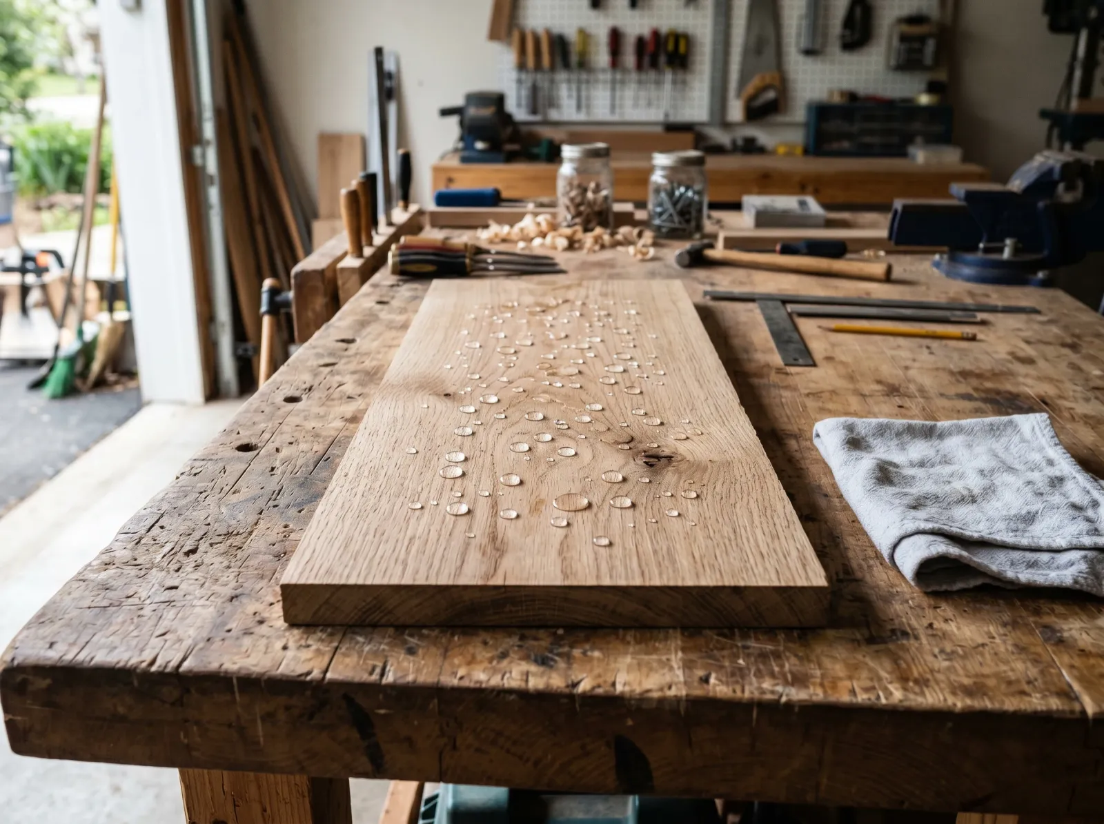 Water beading on an oiled wood board instead of soaking in