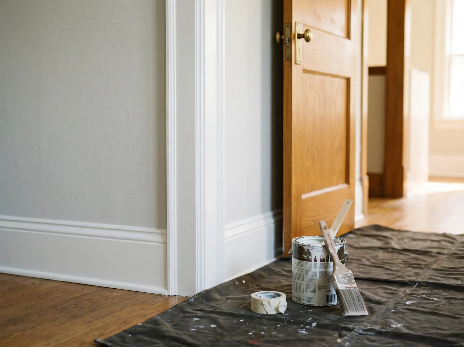Finished white-painted trim with a crisp paint line after the tape was pulled