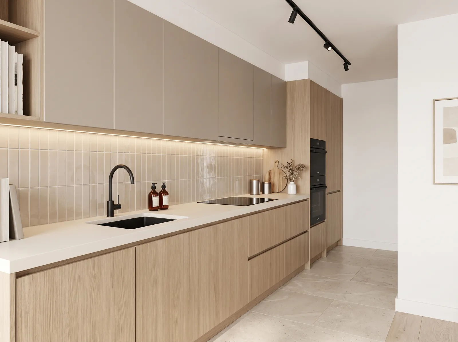 White room styled with natural oak and greige