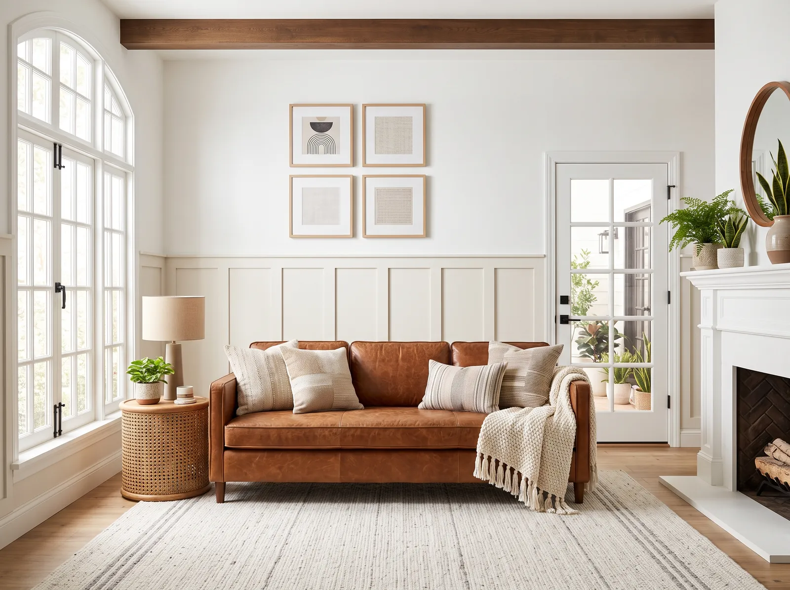 White room styled with warm brown and rust