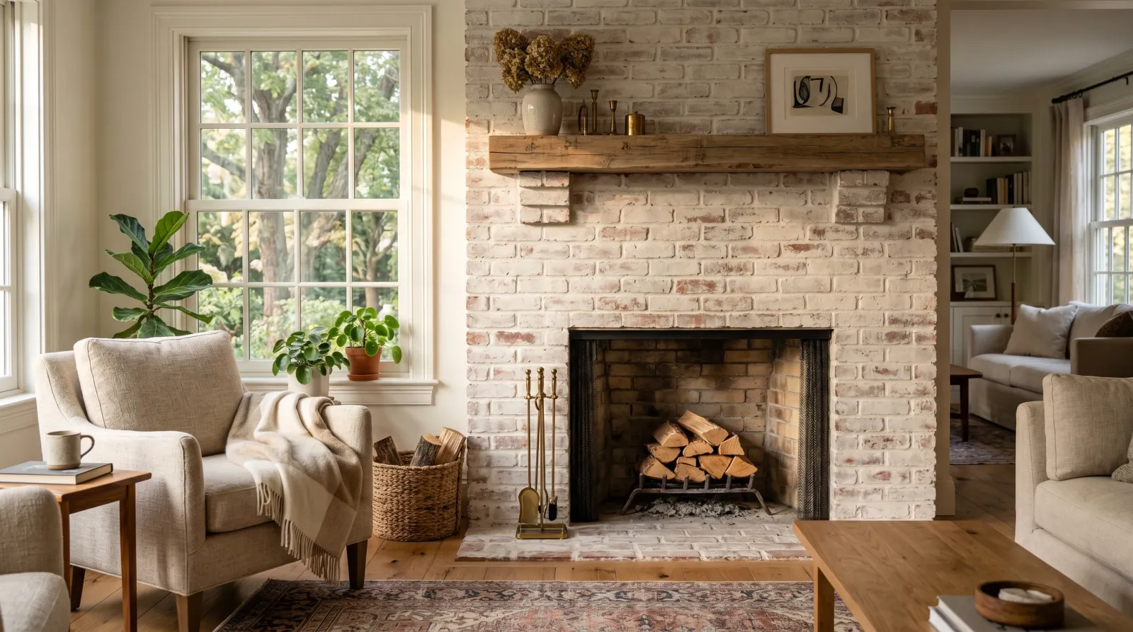 How to Limewash a Brick Fireplace