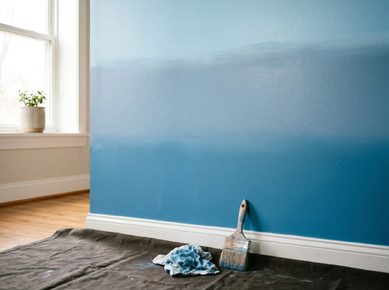 Ombre wall with the borders between the blue bands softly feathered and blurred