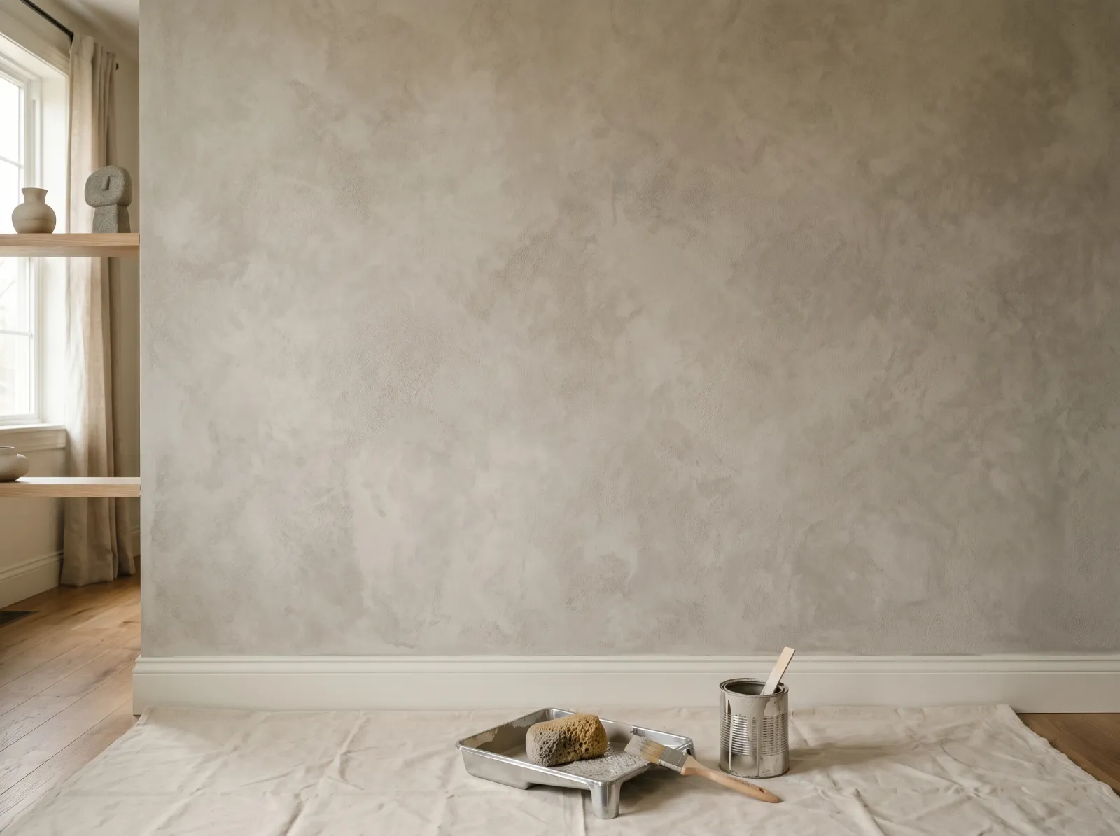Accent wall with a complete even soft two-tone sponge texture across the whole wall