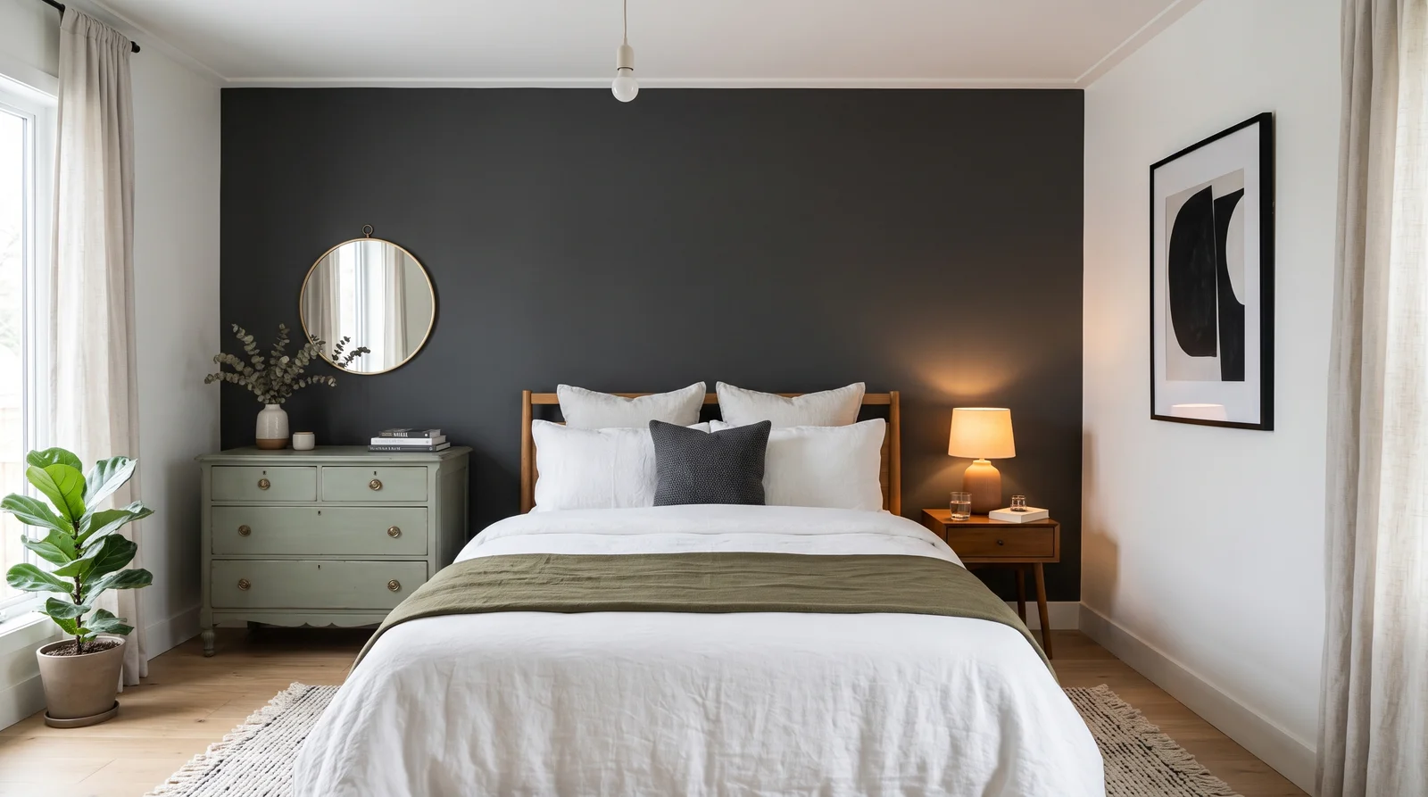 Charcoal Headboard Wall — accent wall painted in Cracked Pepper