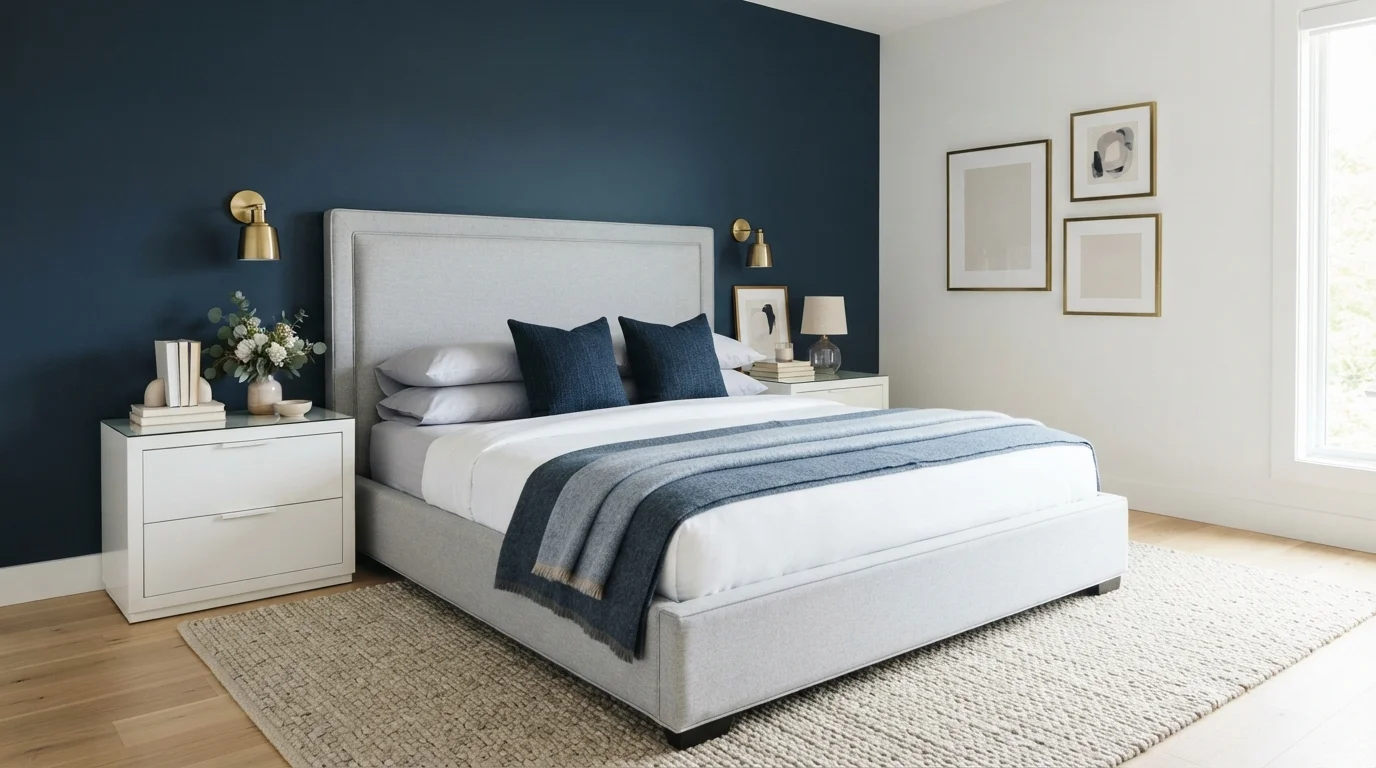 Midnight Navy Accent — blue accent wall painted in Blue Dusk