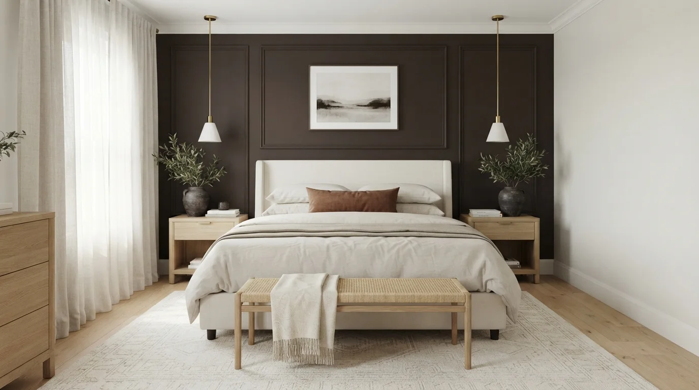 Velvety Espresso Haven — brown accent wall painted in Wenge