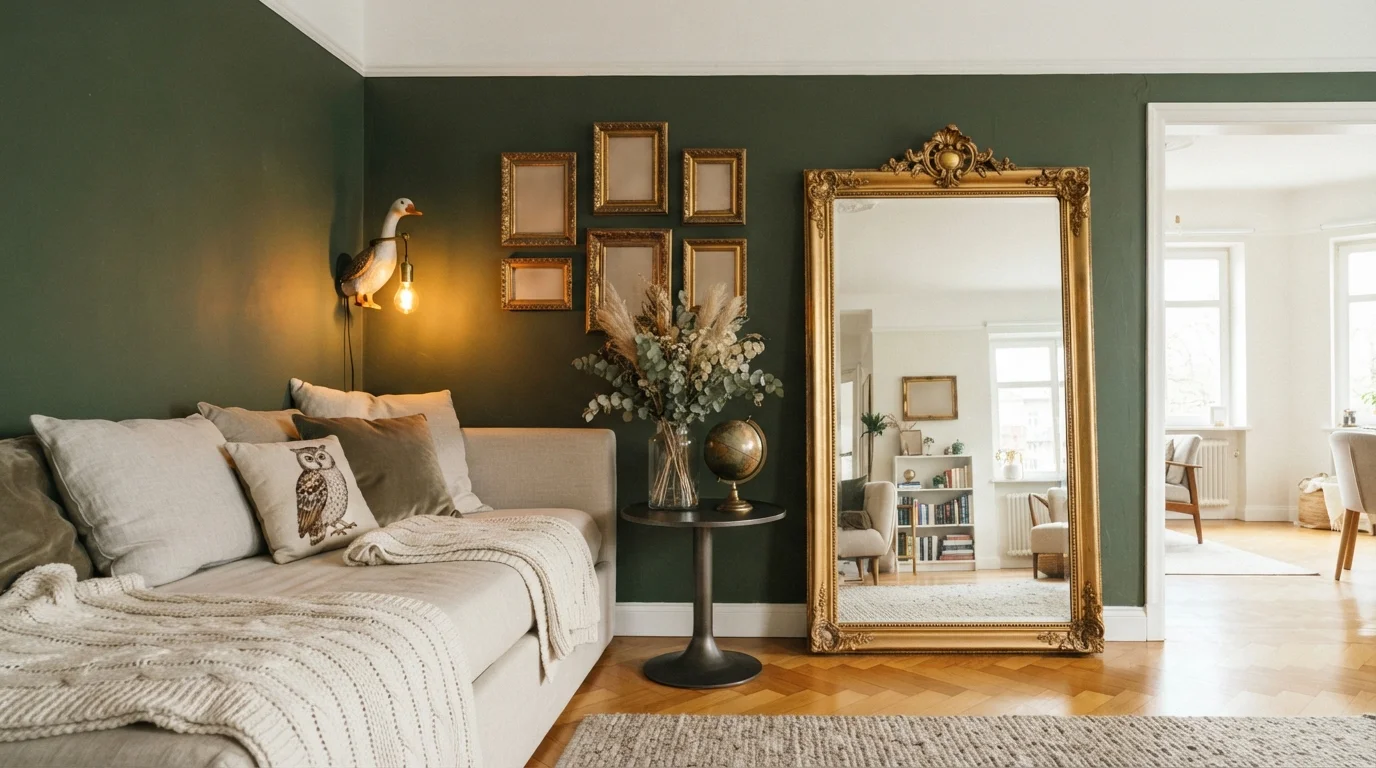 Vintage Forest Retreat — green accent wall painted in Jungle Adventure
