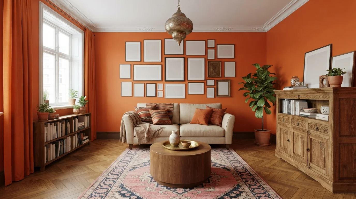 Spiced Tangerine Retreat — orange accent wall painted in Troublemaker