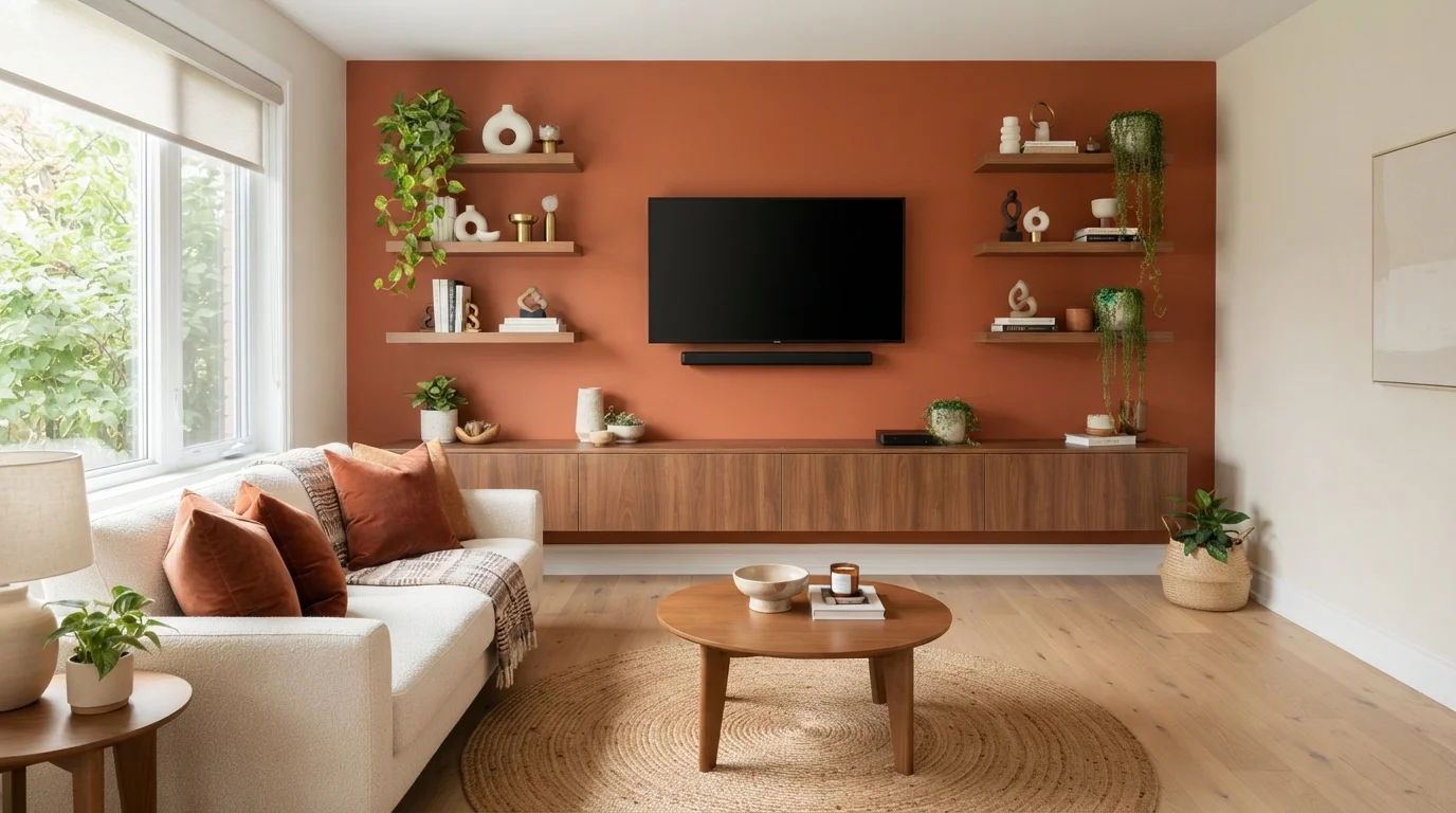 Terracotta Modern Living — orange accent wall painted in Tabasco